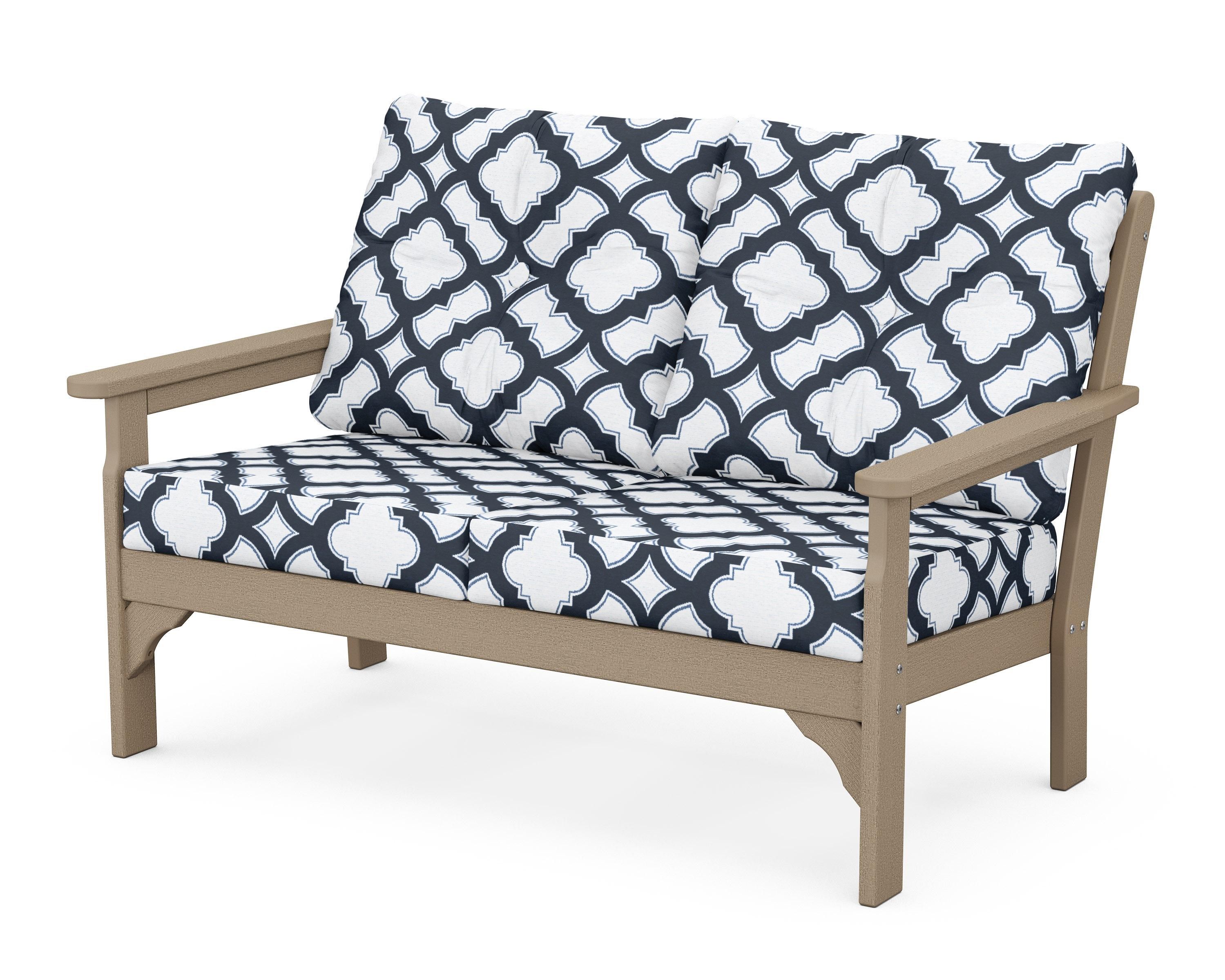 POLYWOOD® Vineyard Deep Seating Loveseat in Vintage Sahara / Trellis Marine Indigo