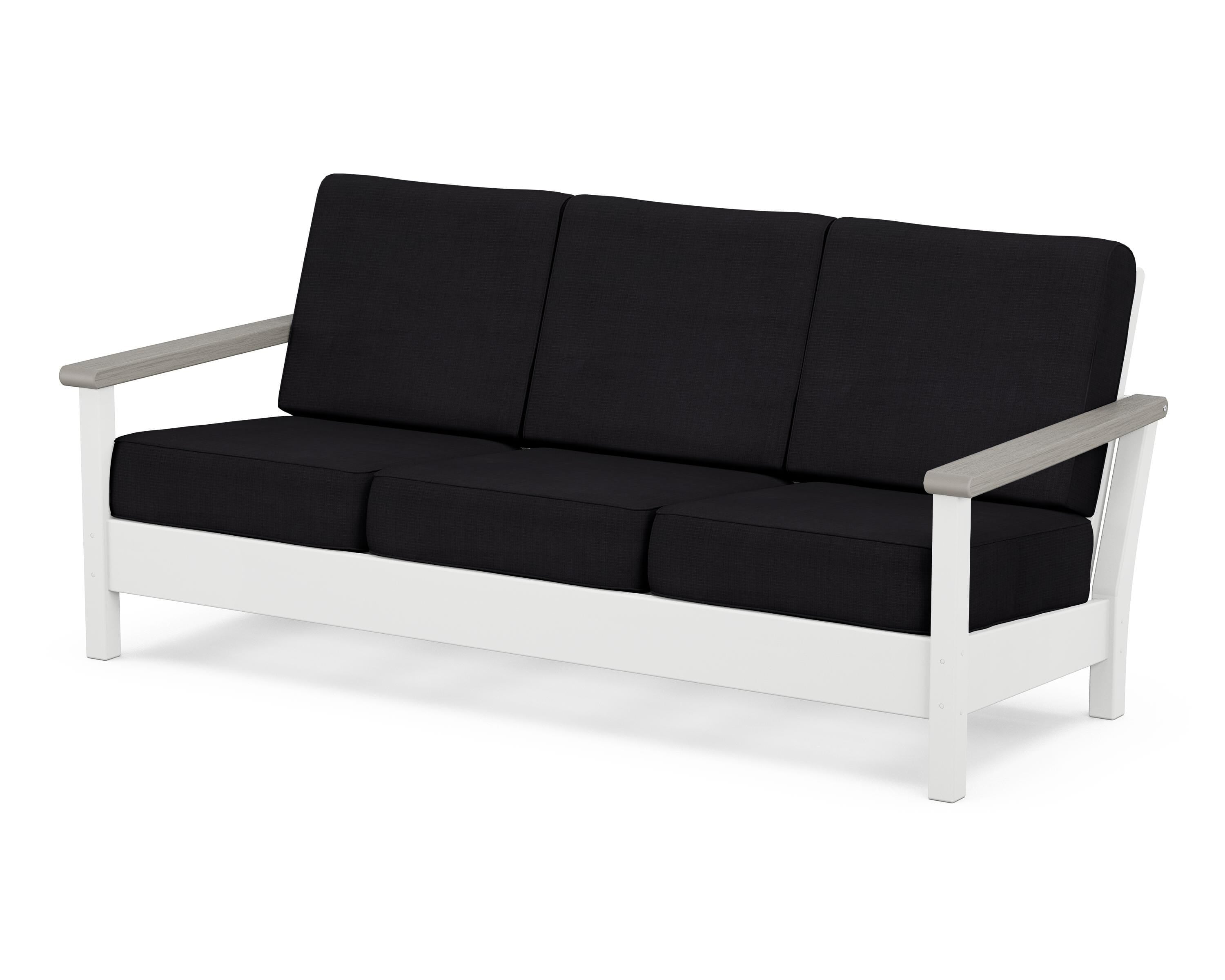 POLYWOOD® Harbour Deep Seating Sofa in White / Driftwood / Midnight Linen