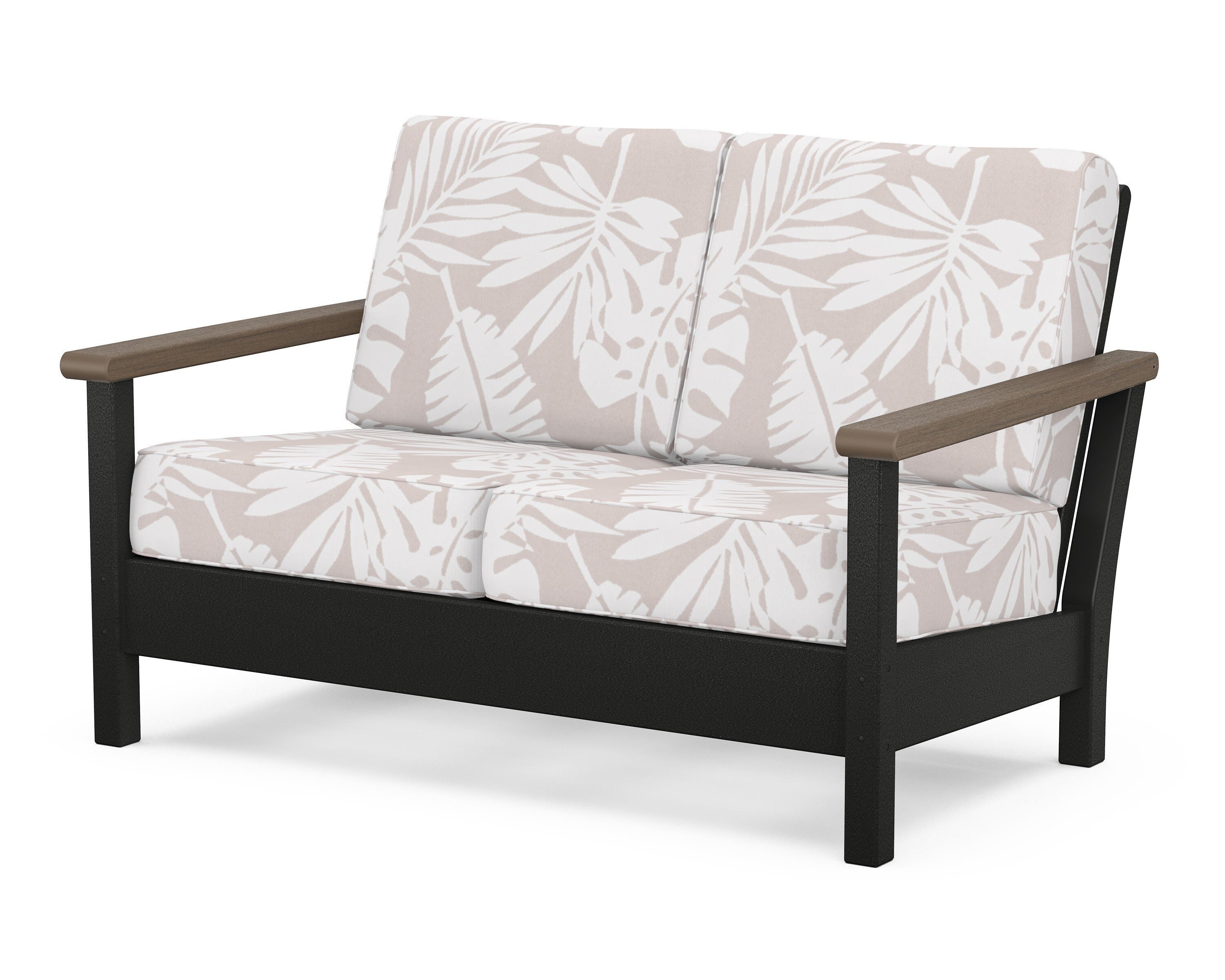 POLYWOOD® Harbour Deep Seating Loveseat in Black / Kona / Leaf Dune Burlap
