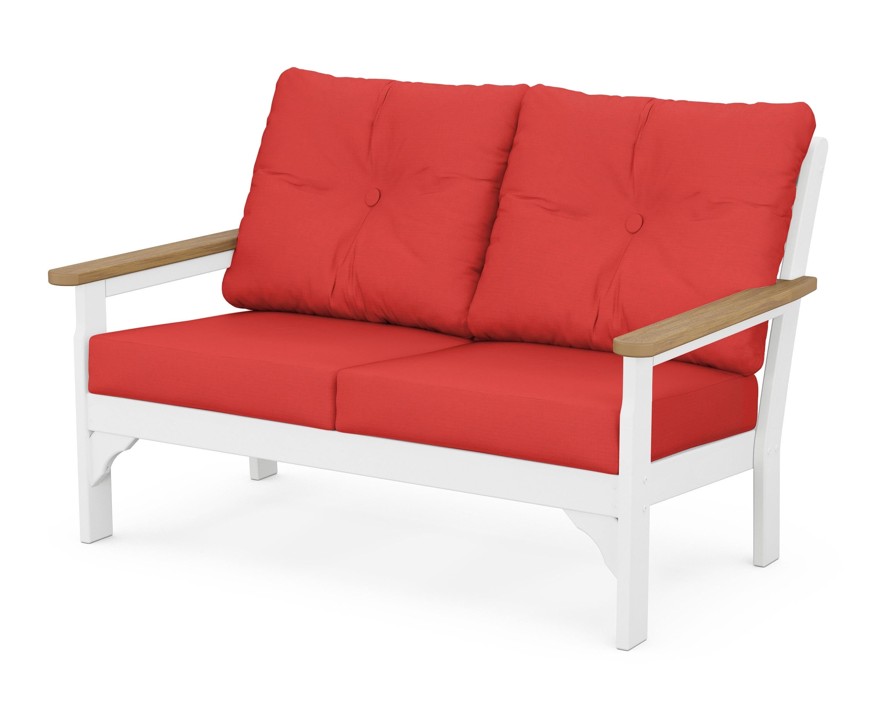 POLYWOOD® Vineyard Deep Seating Loveseat in White / Natural / Crimson Linen