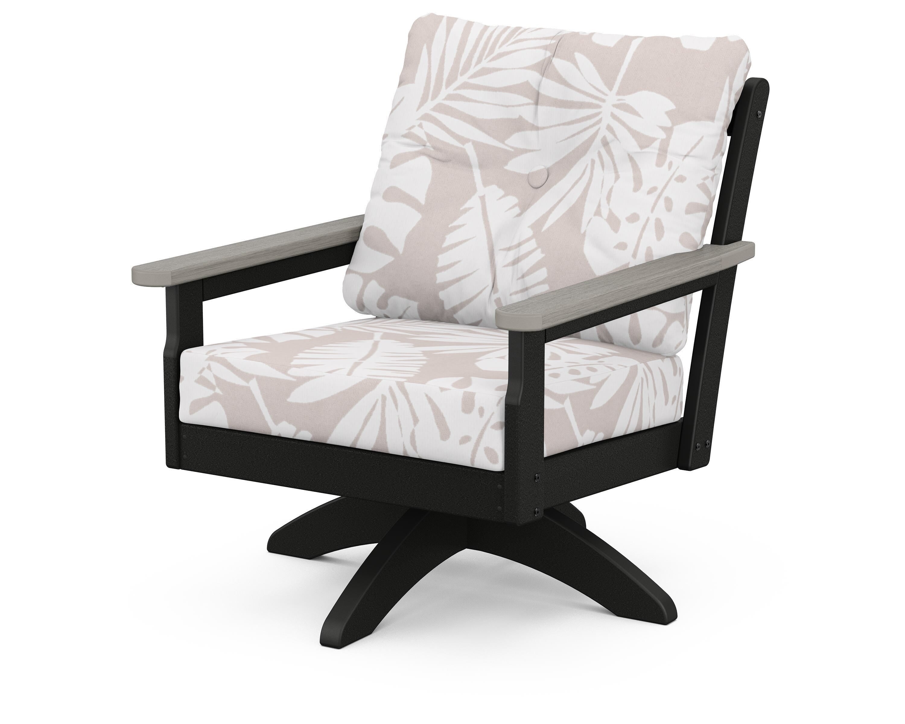POLYWOOD® Vineyard Deep Seating Swivel Chair in Black / Driftwood / Leaf Dune Burlap