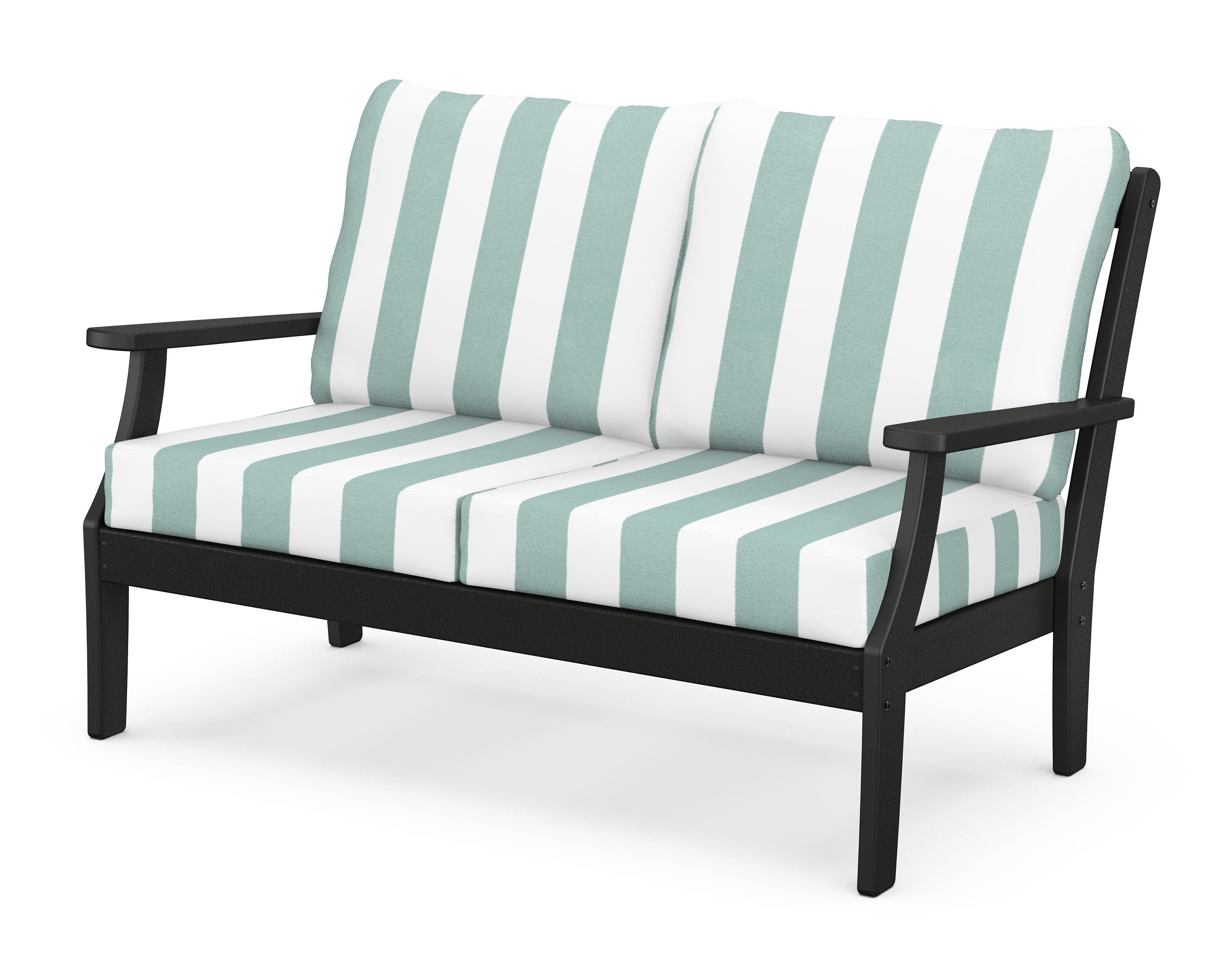 POLYWOOD® Braxton Deep Seating Loveseat in Black / Cabana Stripe Glacier Spa
