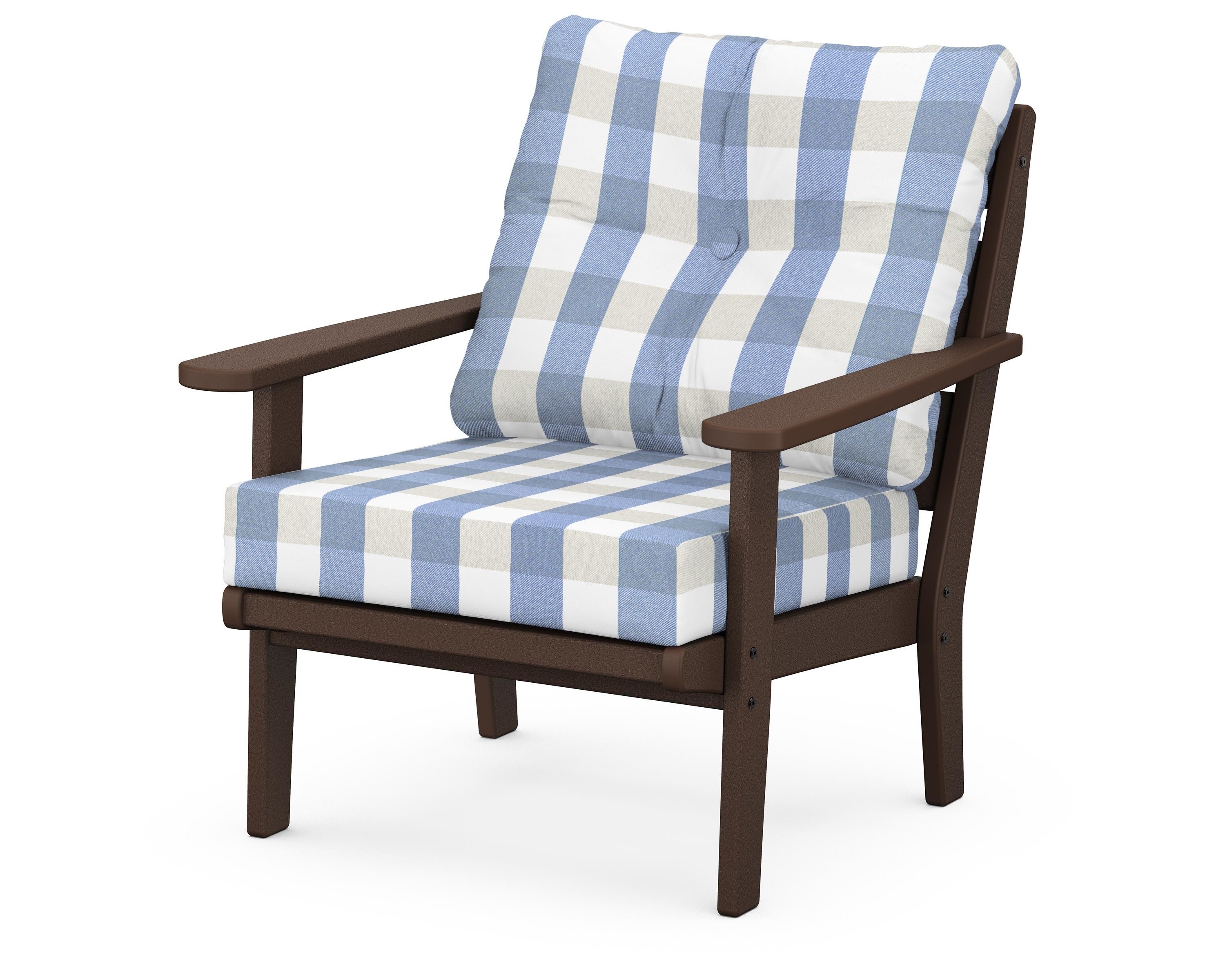POLYWOOD® Lakeside Deep Seating Chair in Mahogany / Buffalo Plaid Sky Blue