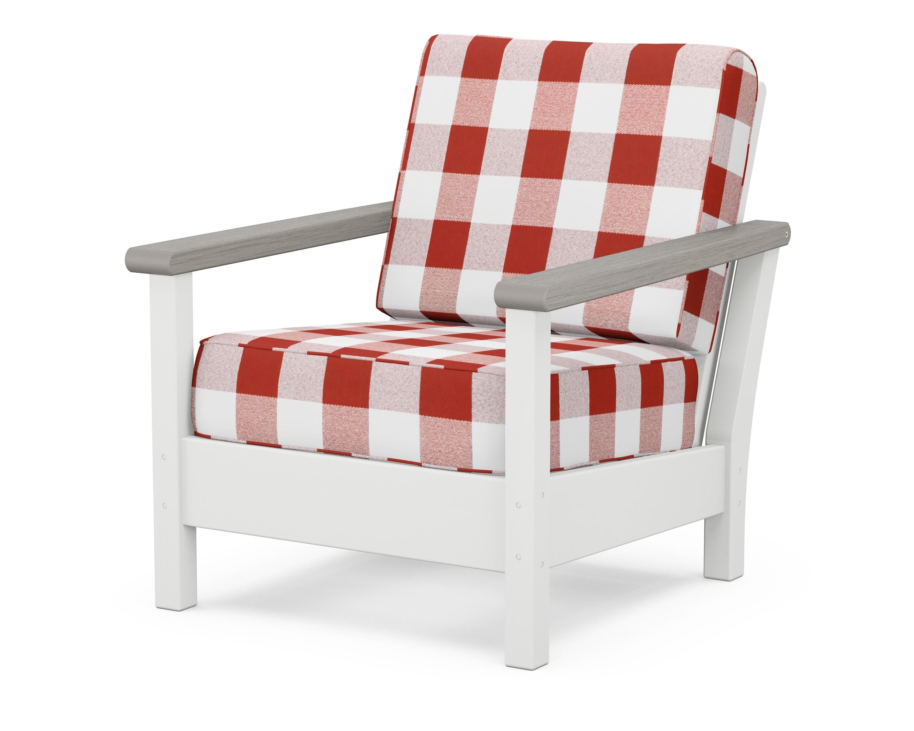 POLYWOOD® Harbour Deep Seating Chair in White / Driftwood / Buffalo Plaid Crimson
