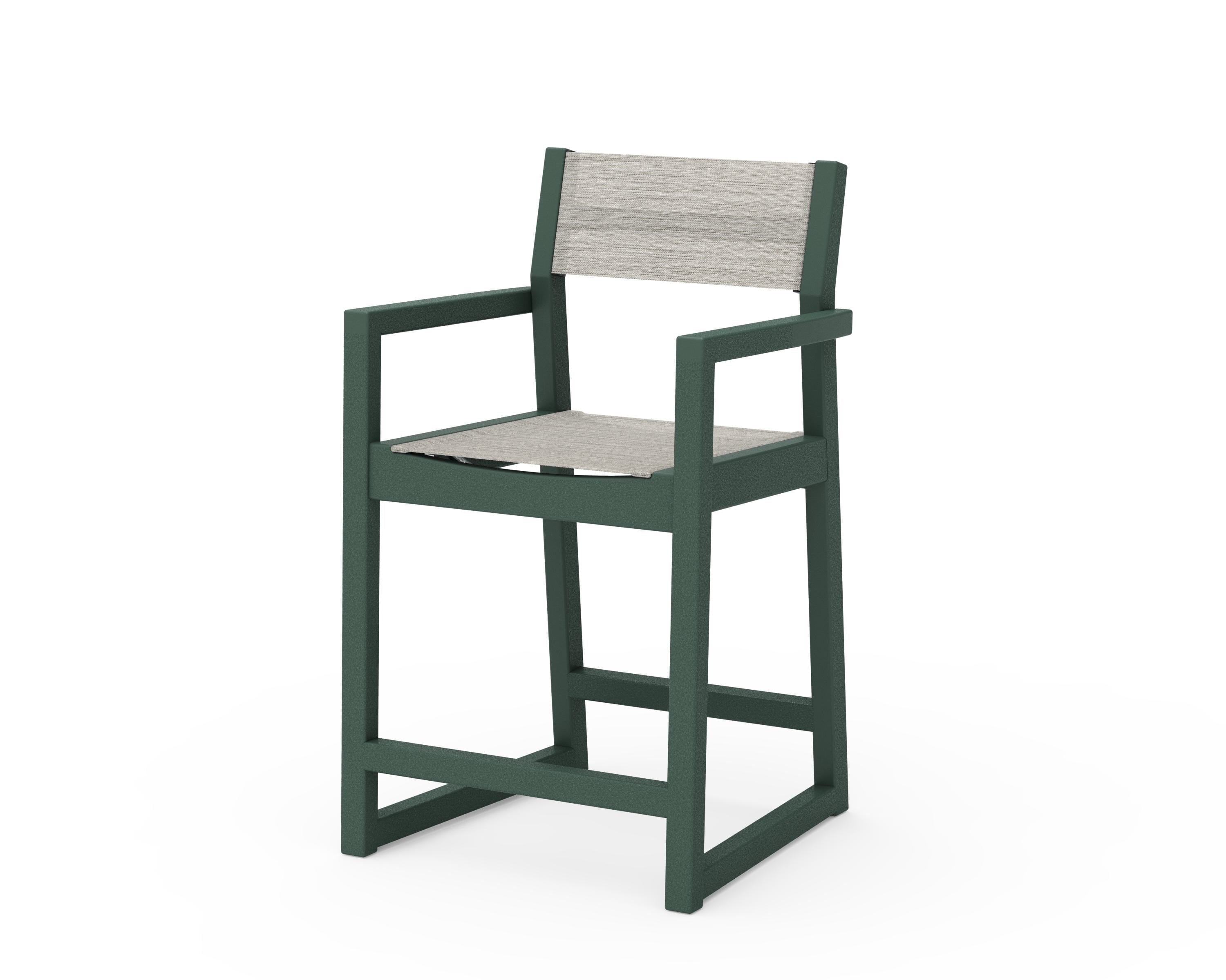 POLYWOOD® EDGE Sling Counter Arm Chair in Green / Birch Sling