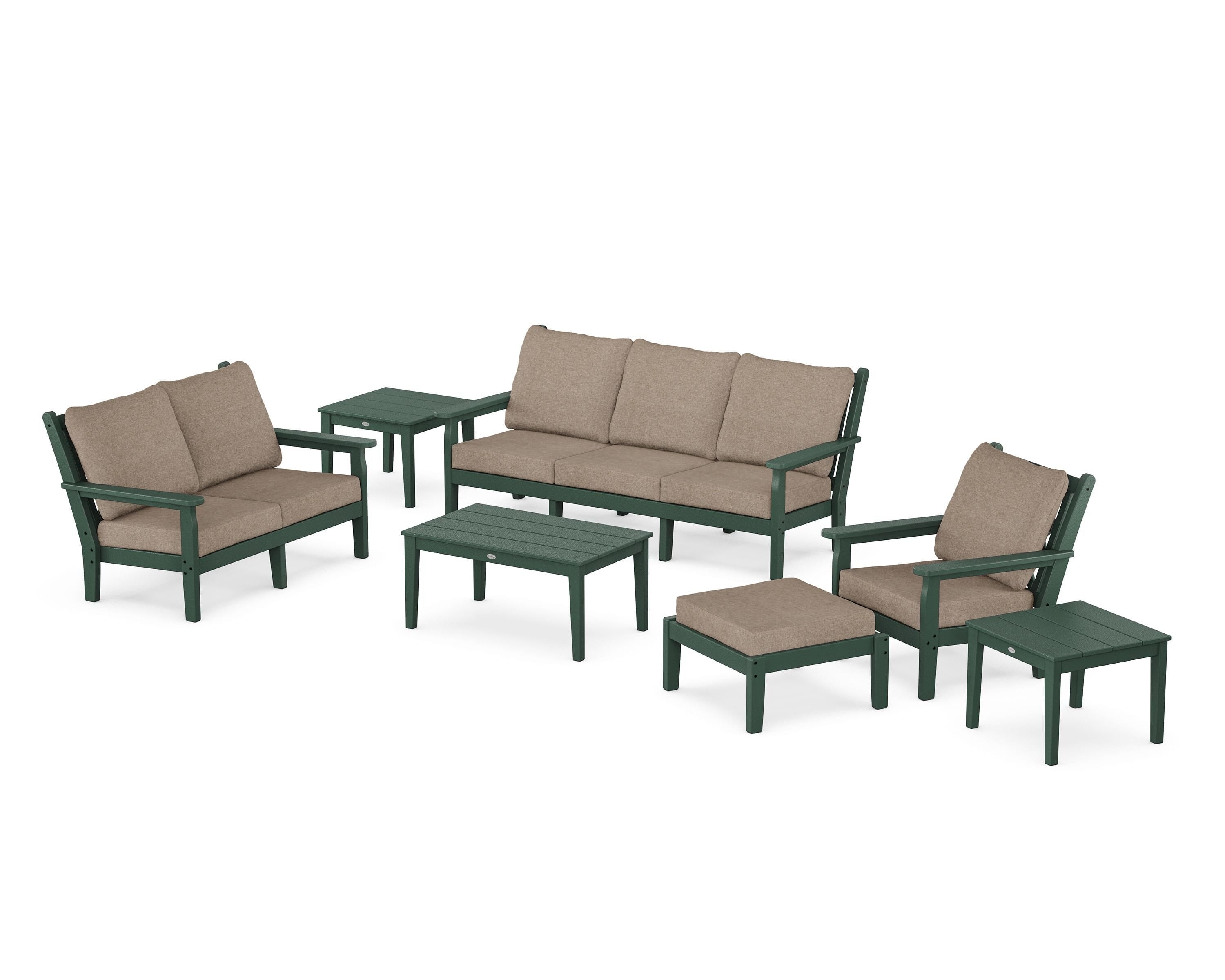 POLYWOOD® Chippendale 7-Piece Deep Seating Set in Green / Spiced Burlap