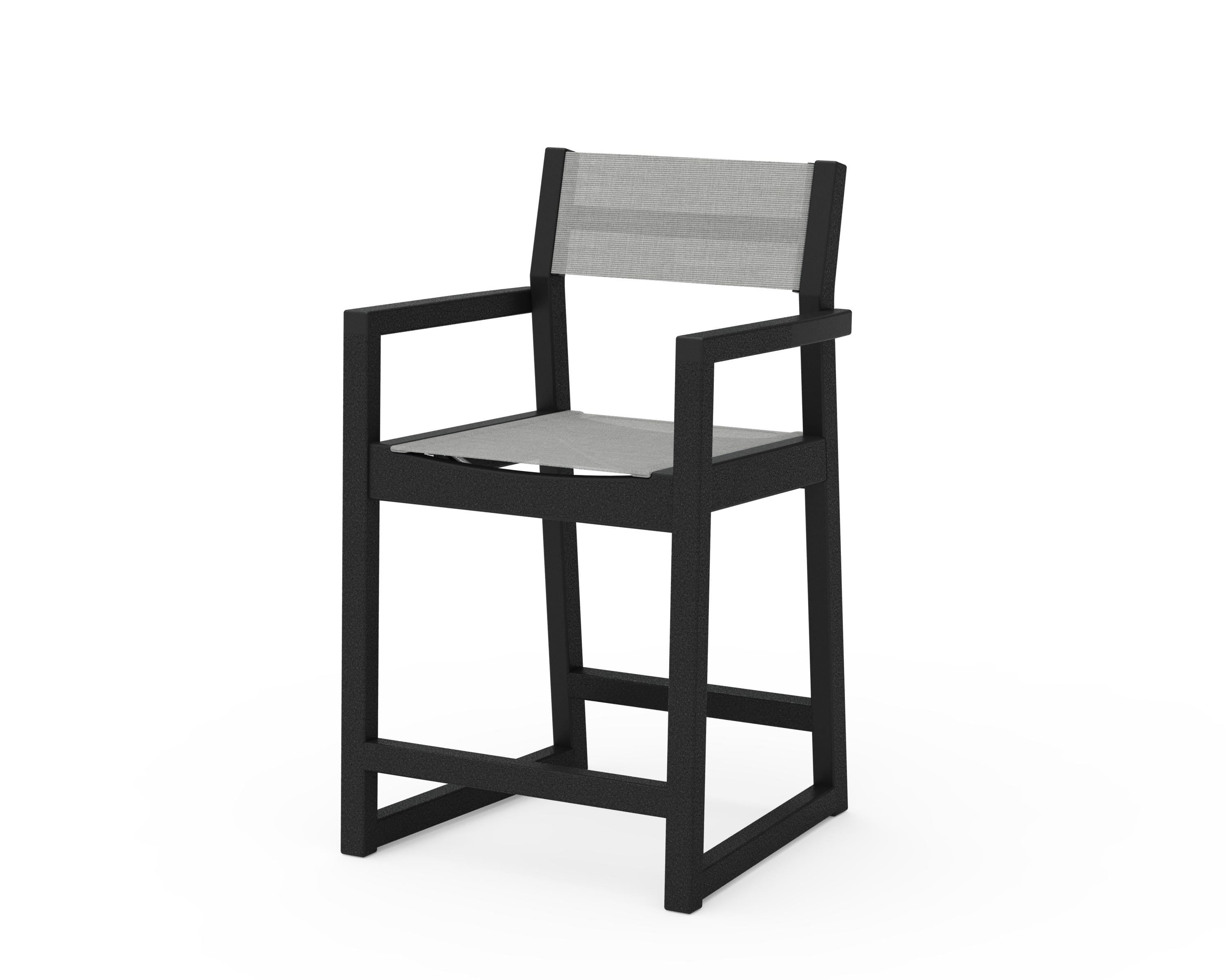 POLYWOOD® EDGE Sling Counter Arm Chair in Black / Metallic Sling