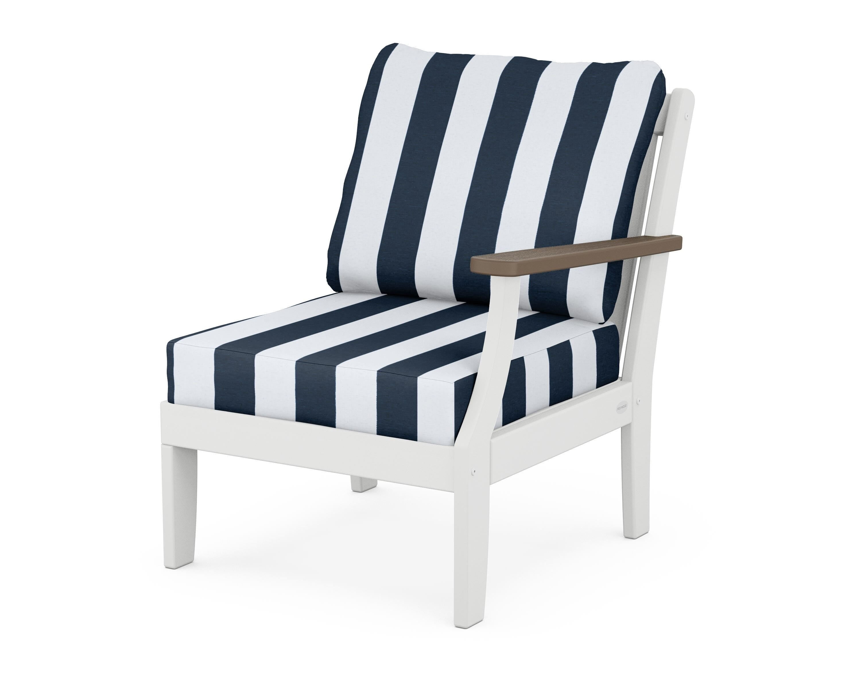 POLYWOOD® Braxton Modular Right Arm Chair in White / Kona / Cabana Stripe Marine Indigo