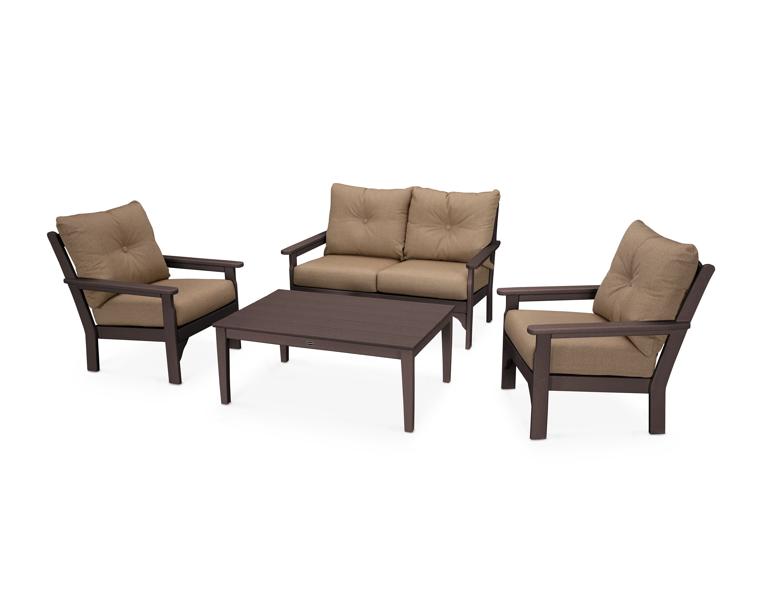 POLYWOOD® Vineyard 4-Piece Deep Seating Set in Mahogany / Sesame
