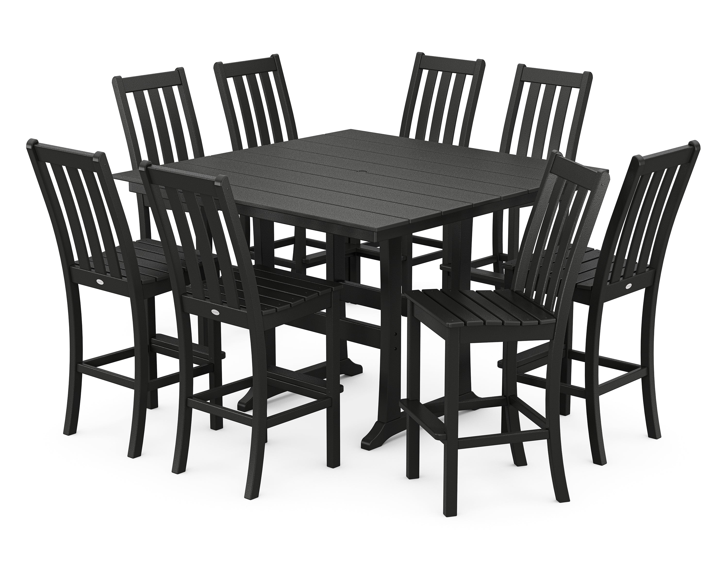 POLYWOOD® Vineyard 9-Piece Farmhouse Trestle Bar Set in Black