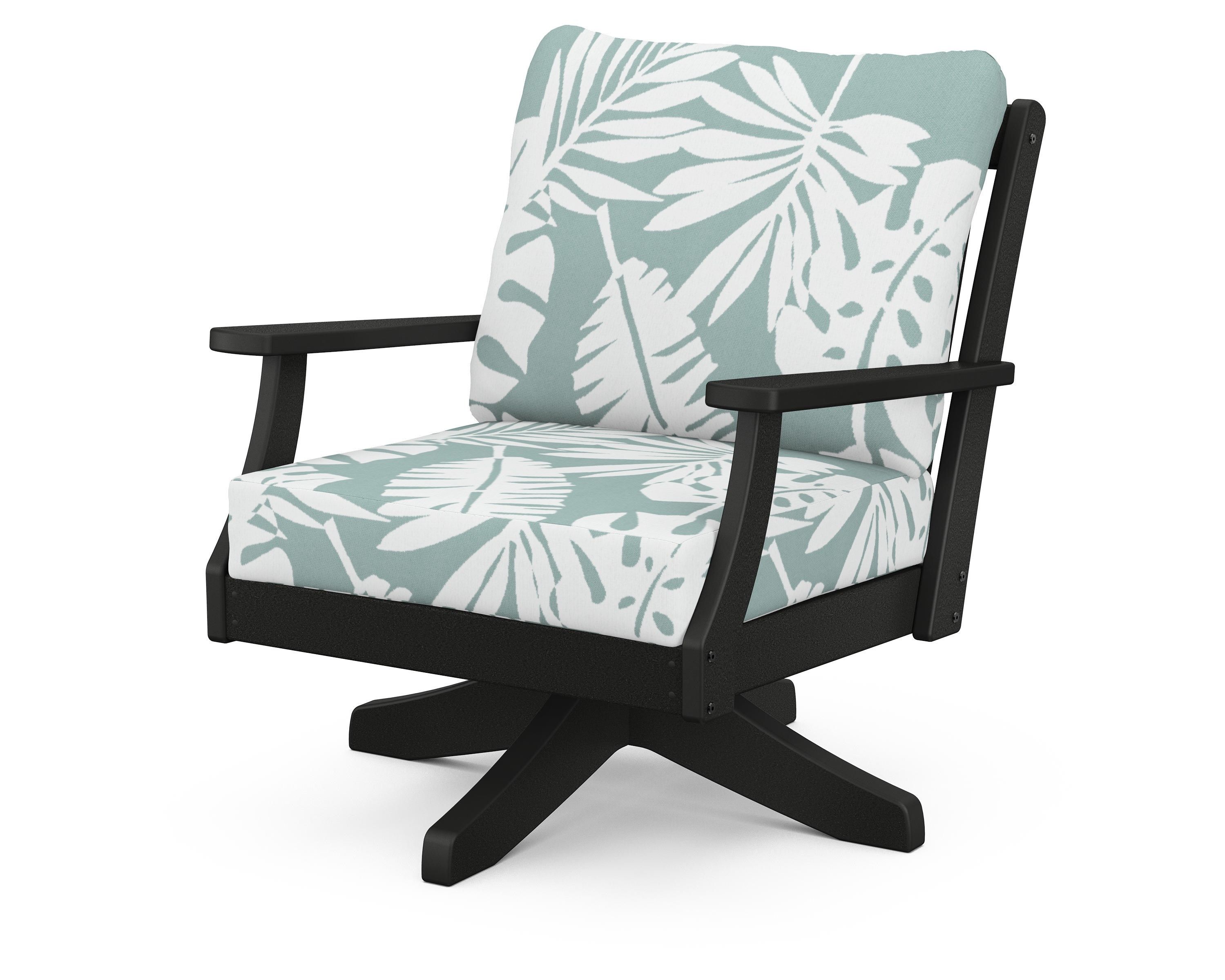 POLYWOOD® Braxton Deep Seating Swivel Chair in Black / Leaf Glacier Spa