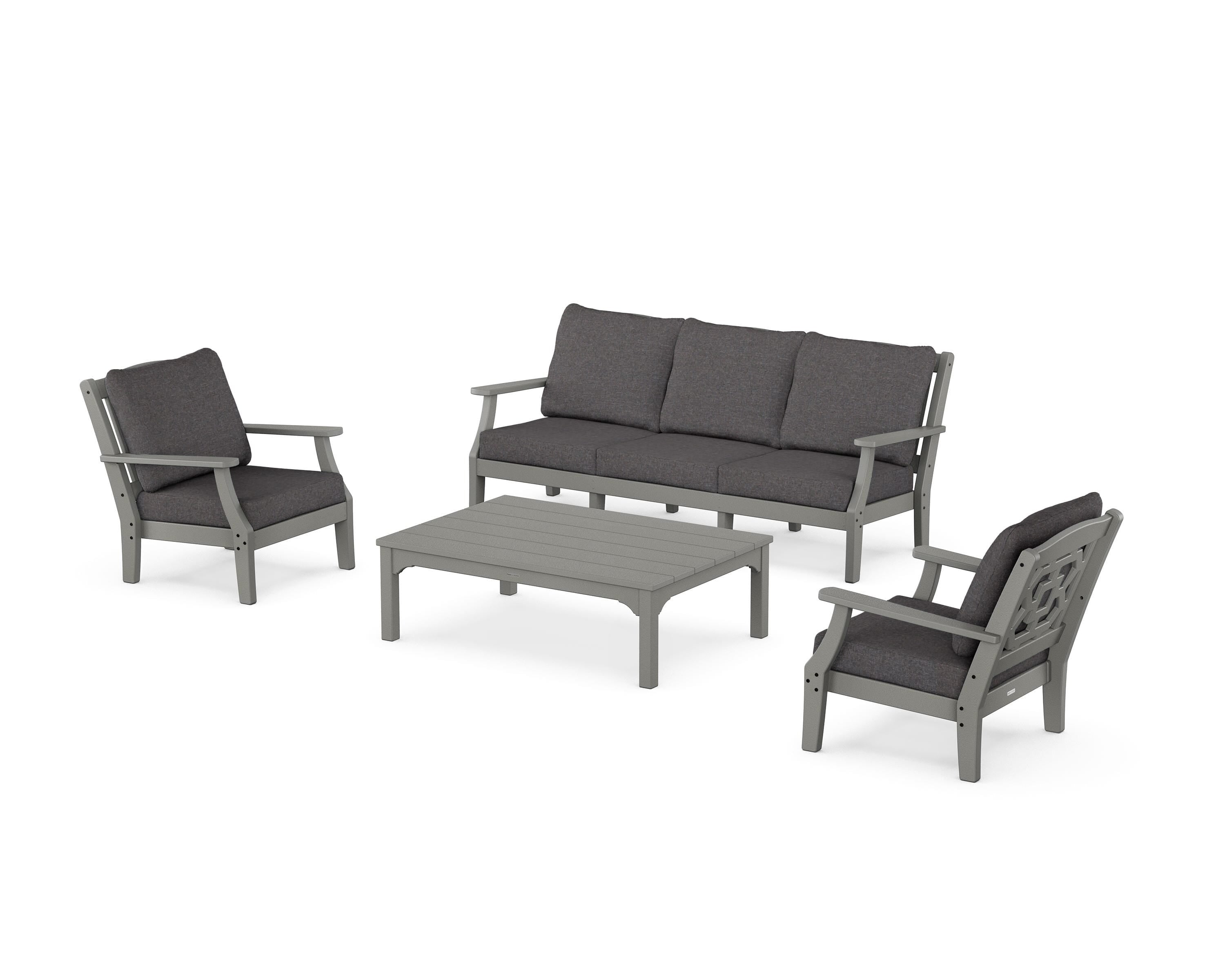 Martha Stewart by POLYWOOD® Chinoiserie 4-Piece Deep Seating Set with Sofa in Slate Grey / Ash Charcoal