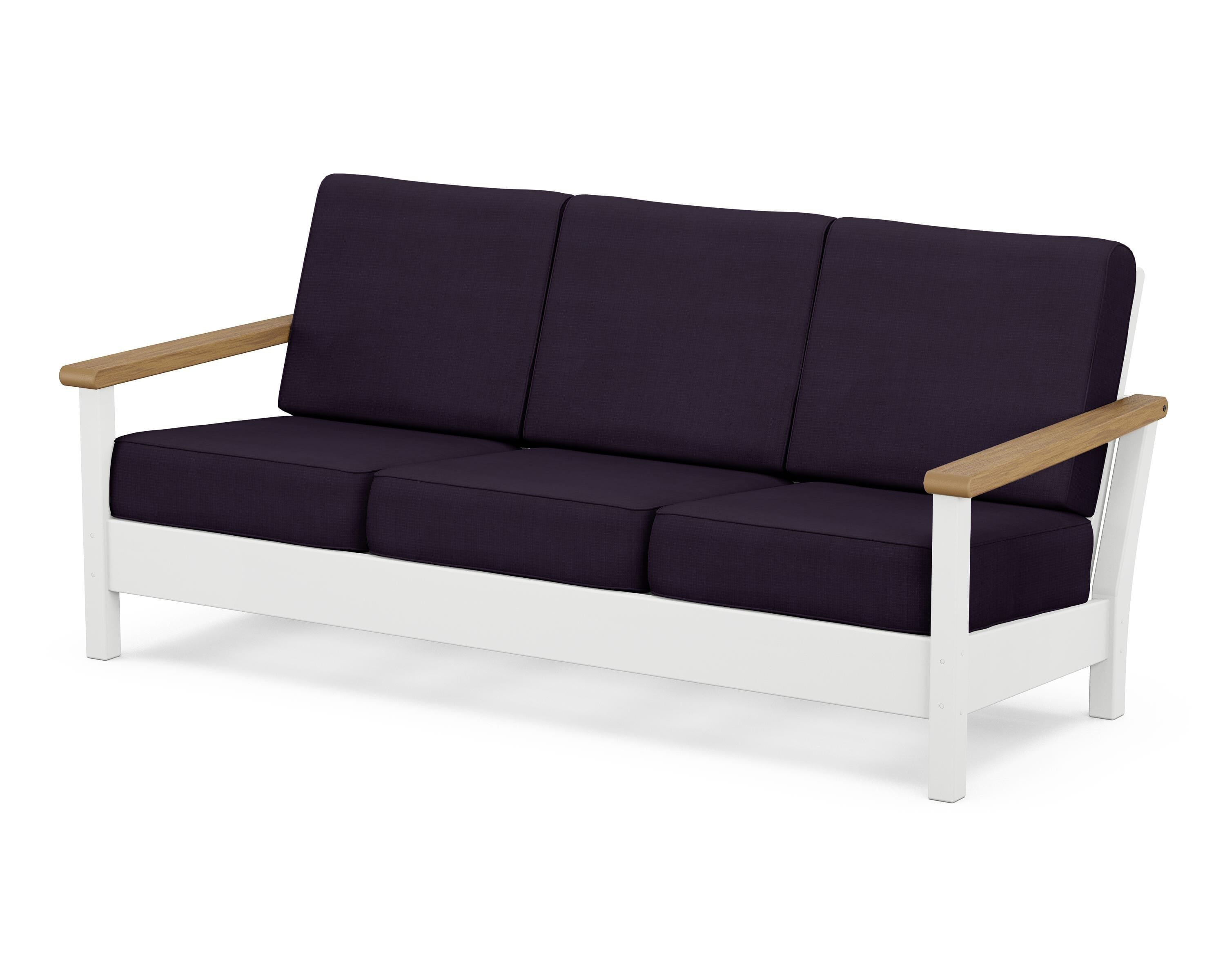 POLYWOOD® Harbour Deep Seating Sofa in White / Natural / Navy Linen