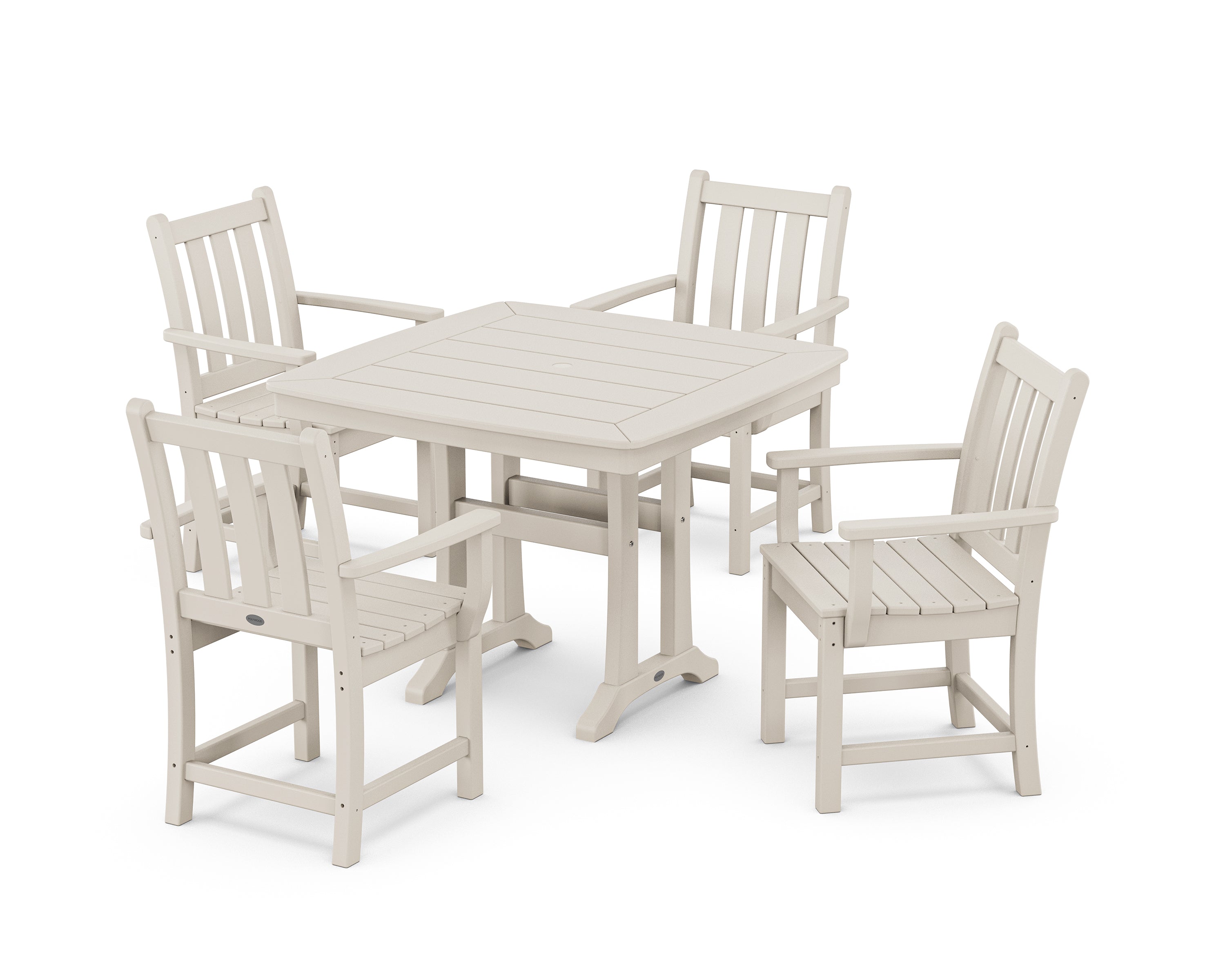 POLYWOOD® Traditional Garden 5-Piece Dining Set with Trestle Legs in Sand
