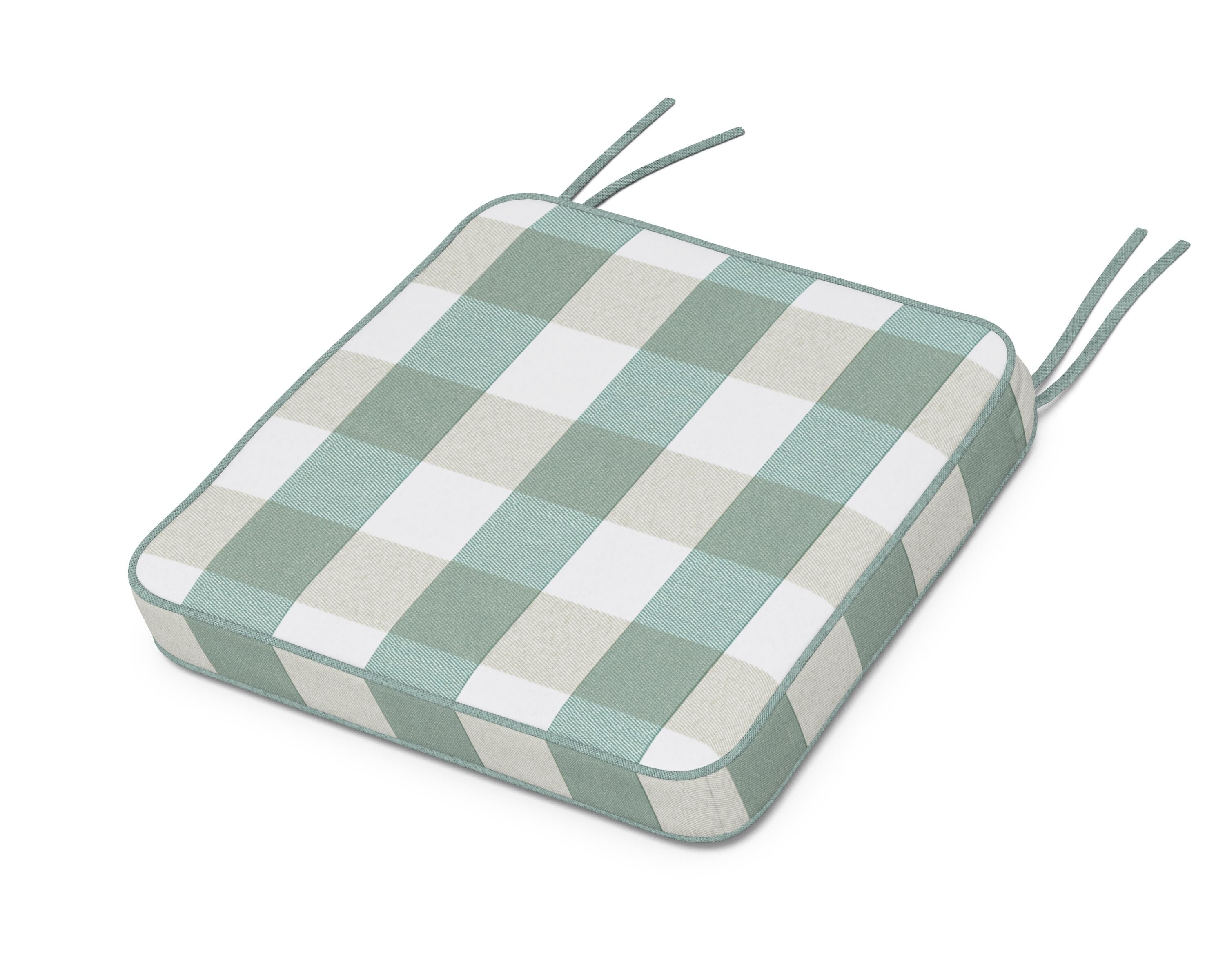Martha Stewart by POLYWOOD® Chinoiserie Side Chair Seat Cushion in Buffalo Plaid Glacier Spa