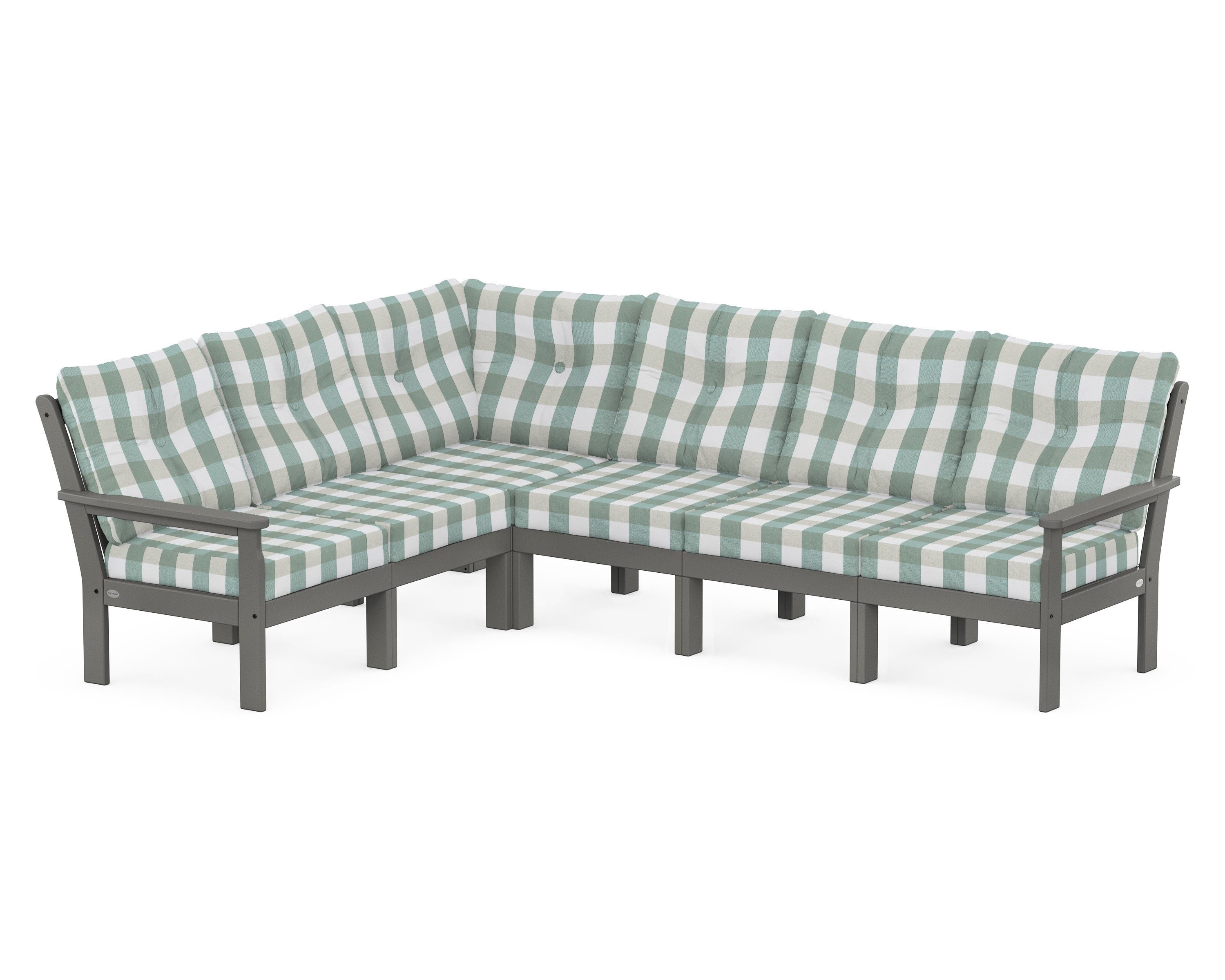POLYWOOD® Vineyard 6-Piece Sectional in Slate Grey / Buffalo Plaid Glacier Spa
