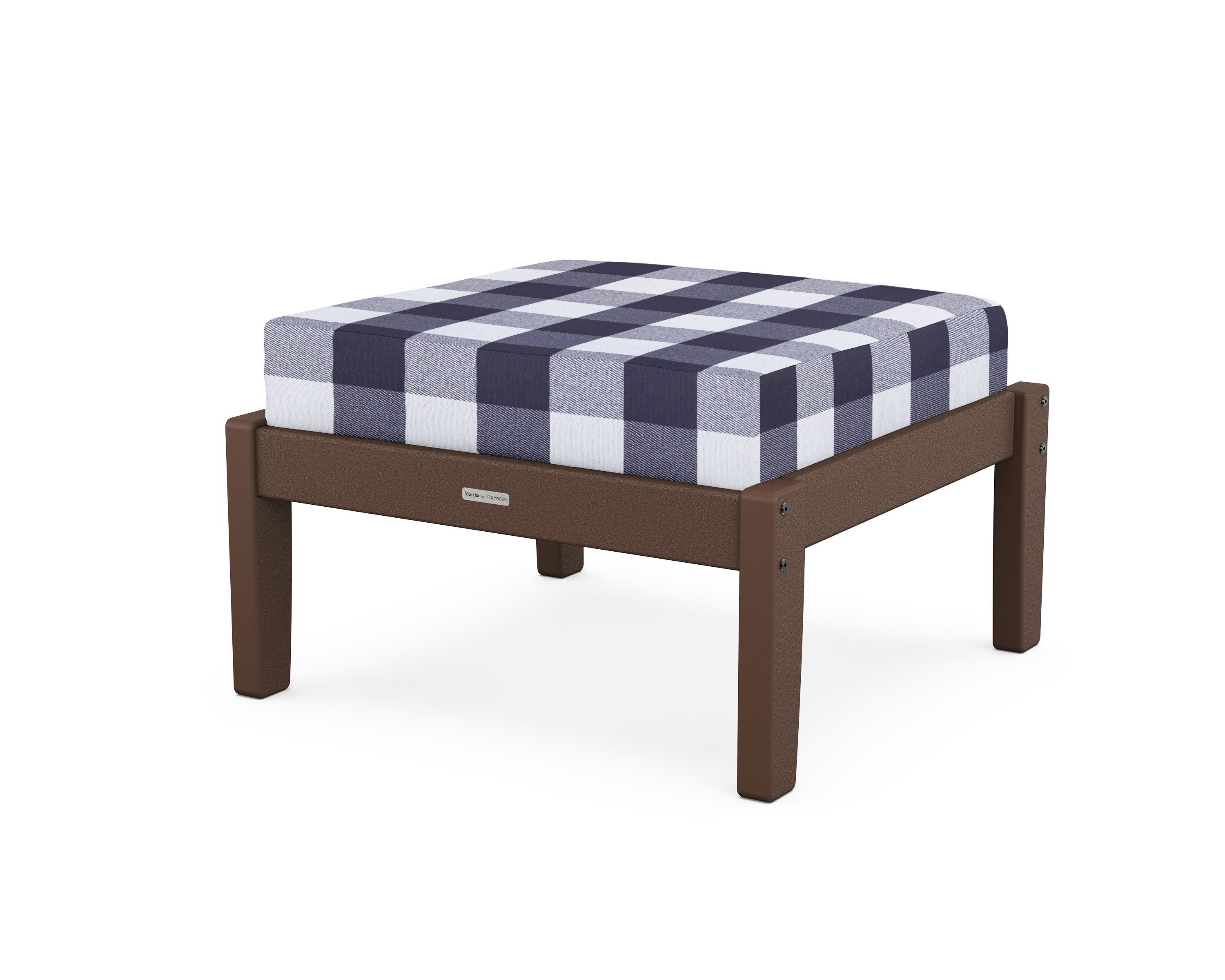 Martha Stewart by POLYWOOD® Chinoiserie Deep Seating Ottoman in Mahogany / Buffalo Plaid Navy