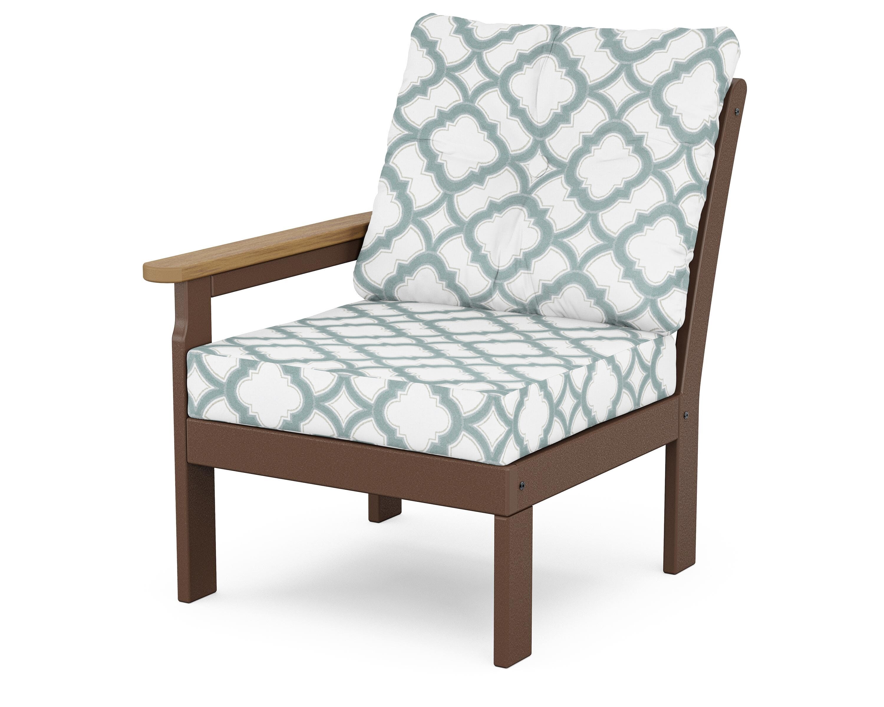 POLYWOOD® Vineyard Modular Left Arm Chair in Mahogany / Natural / Trellis Glacier Spa