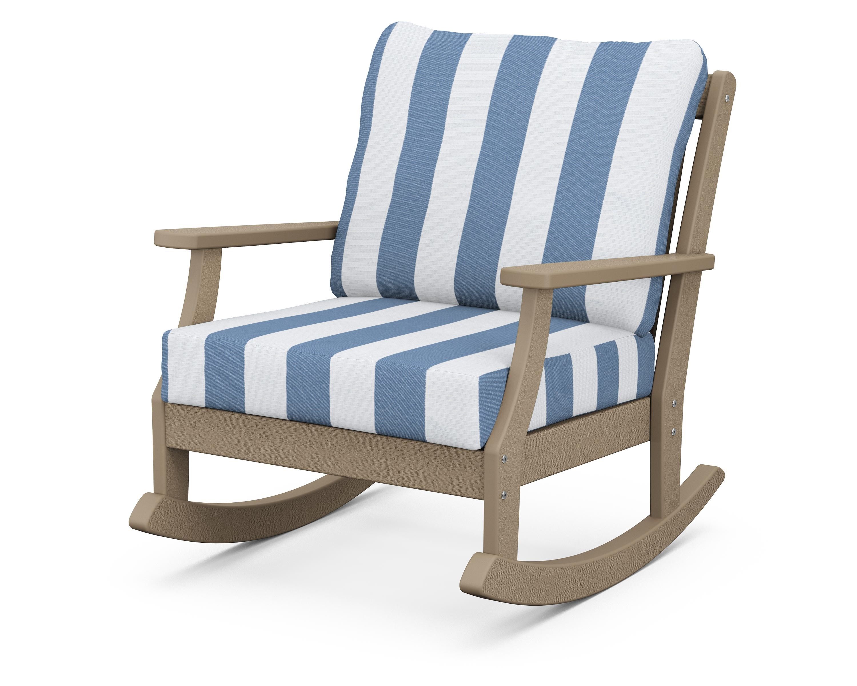 POLYWOOD® Braxton Deep Seating Rocking Chair in Vintage Sahara / Cabana Stripe Sky Blue