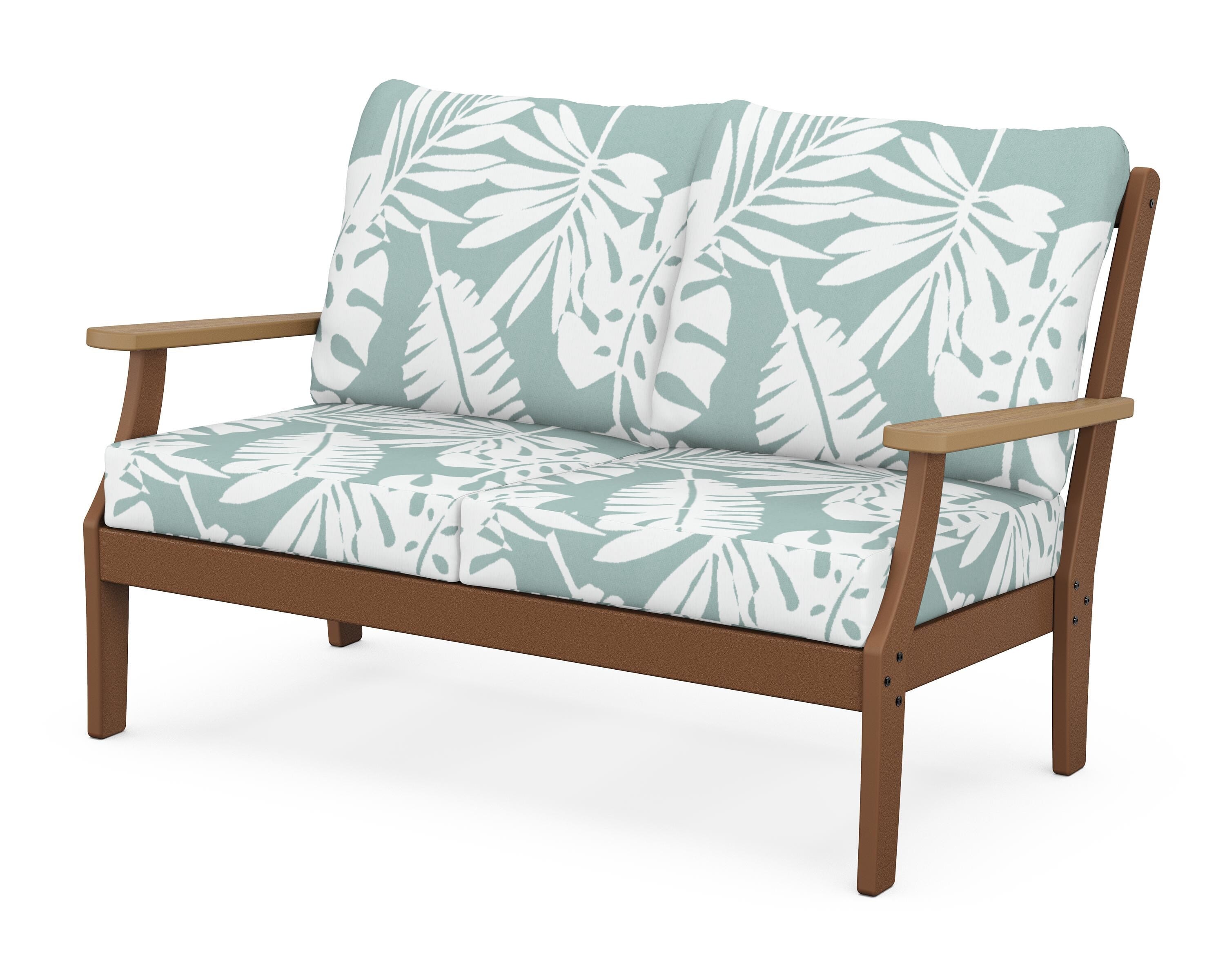 POLYWOOD® Braxton Deep Seating Loveseat in Teak / Natural / Leaf Glacier Spa