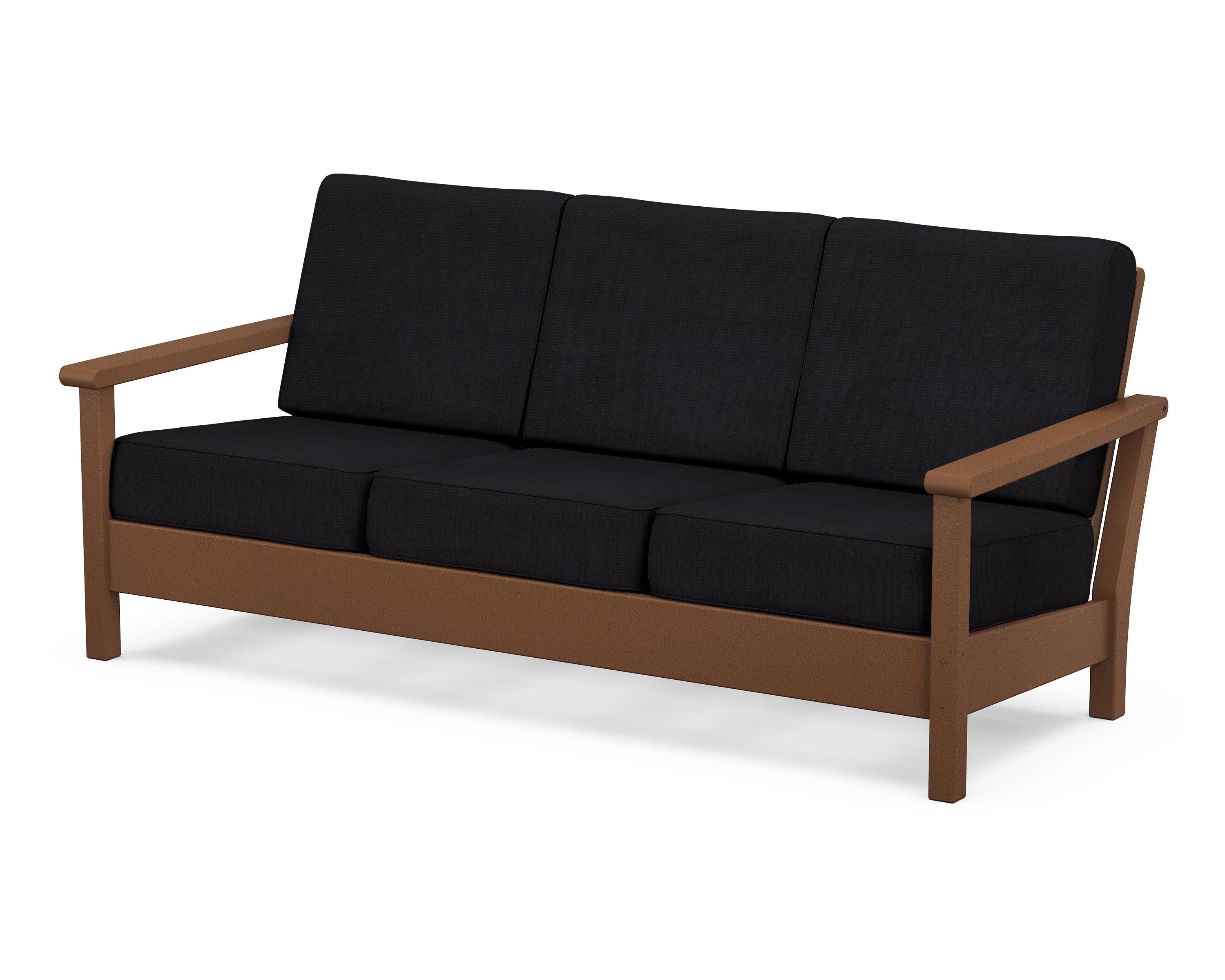 POLYWOOD® Harbour Deep Seating Sofa in Teak / Midnight Linen