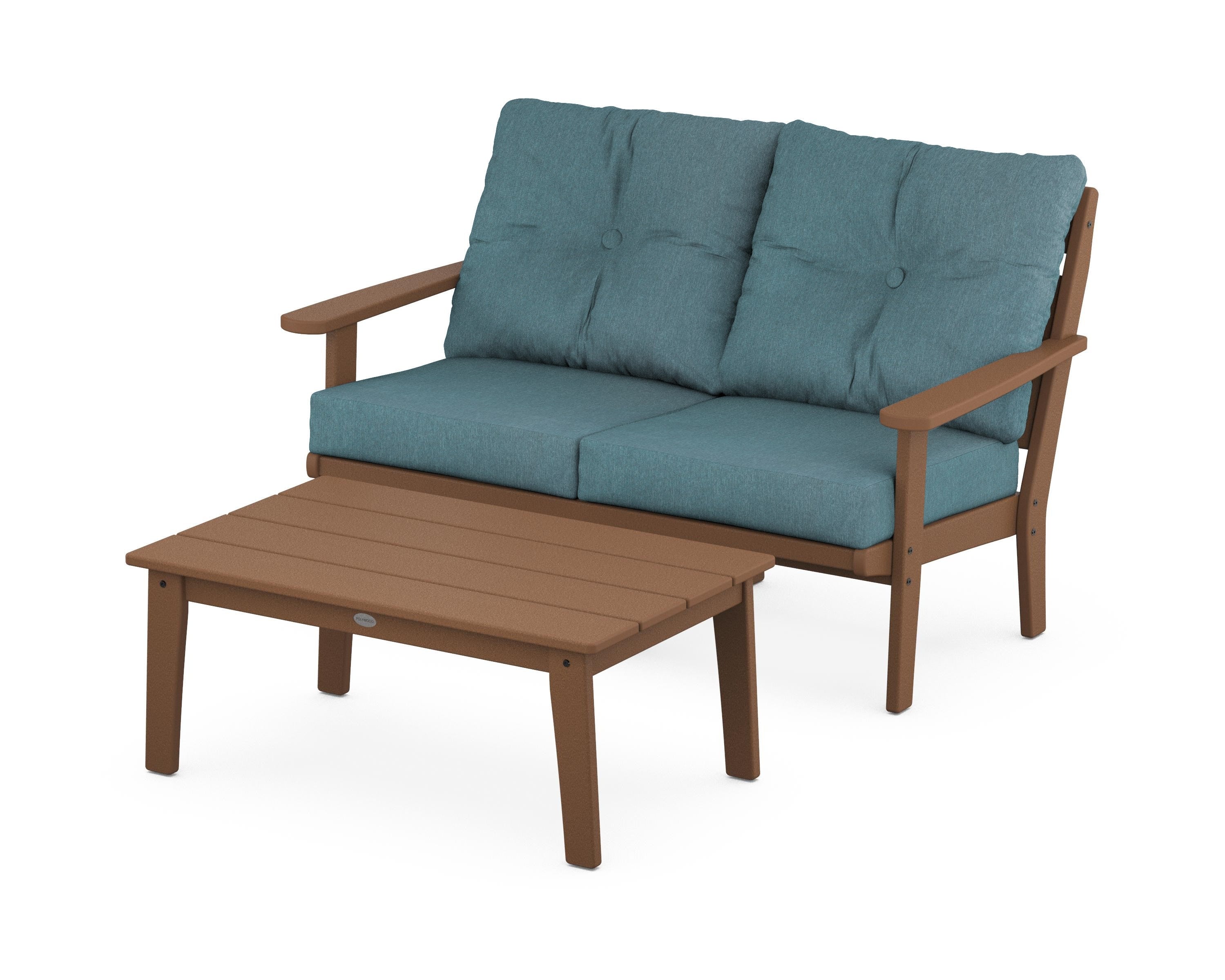 POLYWOOD® Lakeside 2-Piece Lounge Loveseat Set in Teak / Ocean Teal