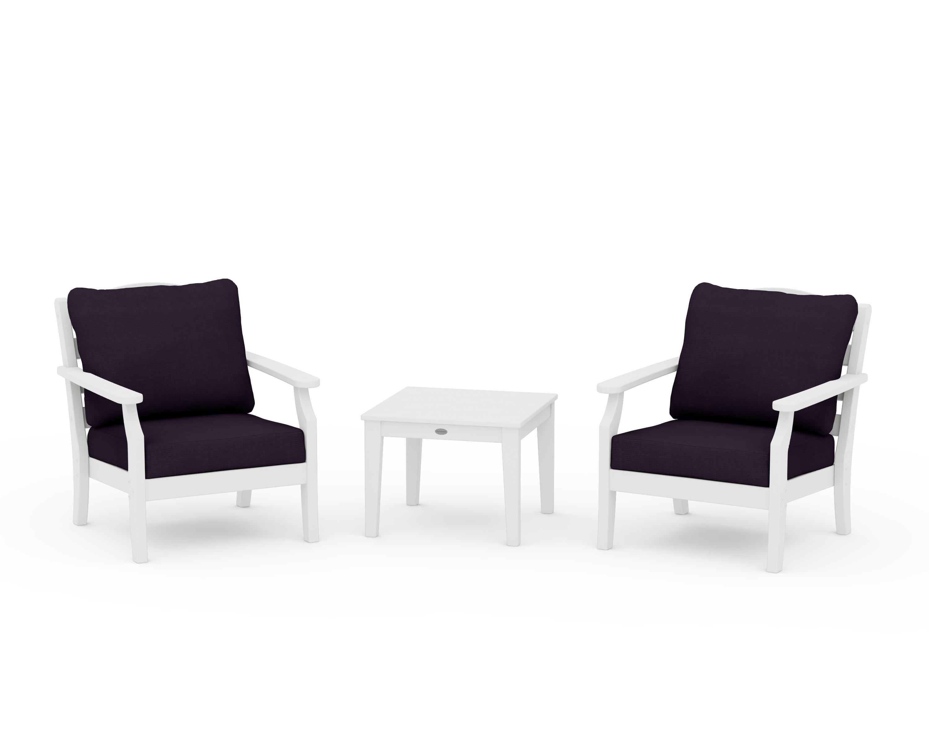 Draper James™ by POLYWOOD® Savannah 3-Piece Deep Seating Set in White / Navy Linen