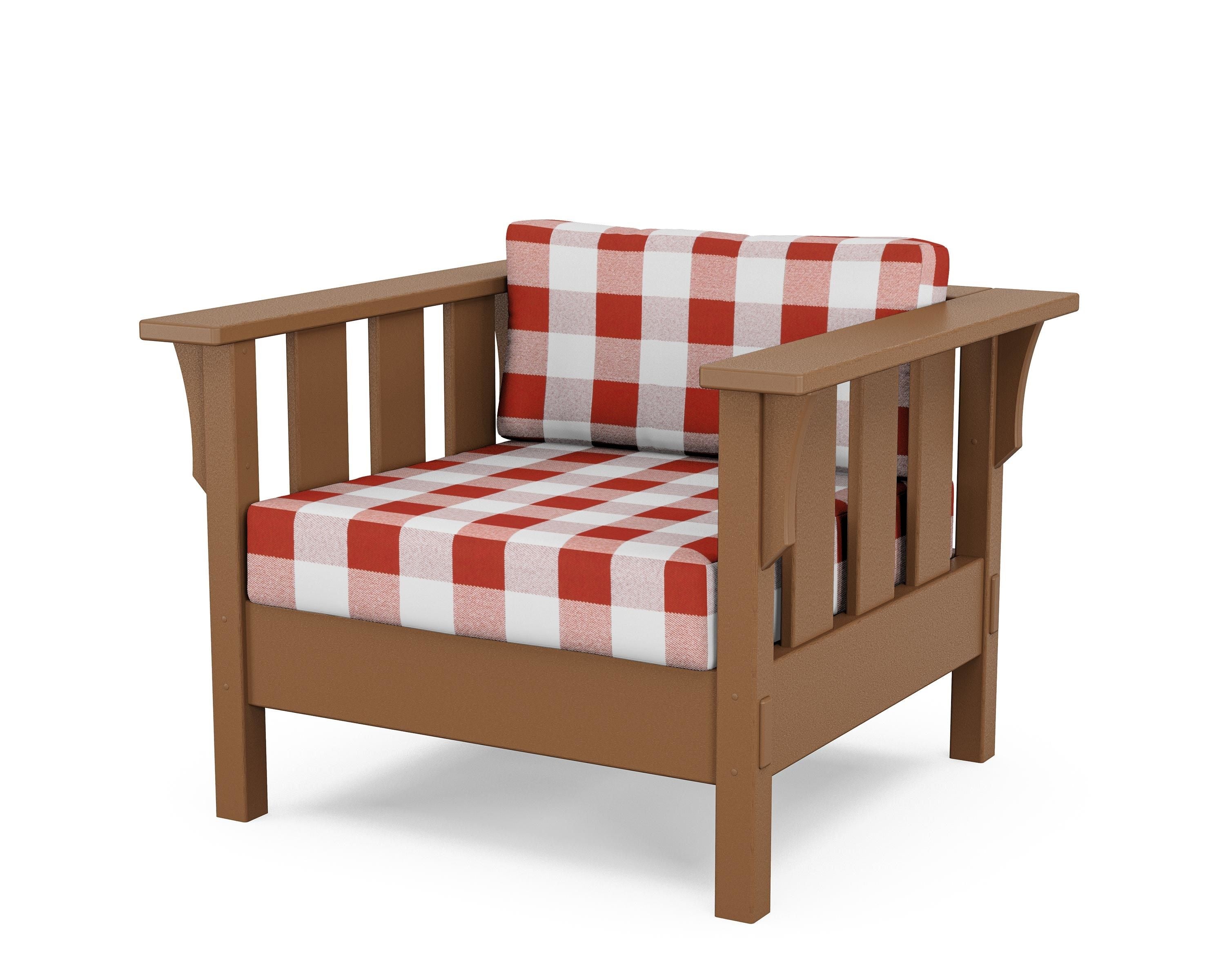 Martha Stewart by POLYWOOD® Acadia Deep Seating Chair in Teak / Buffalo Plaid Crimson
