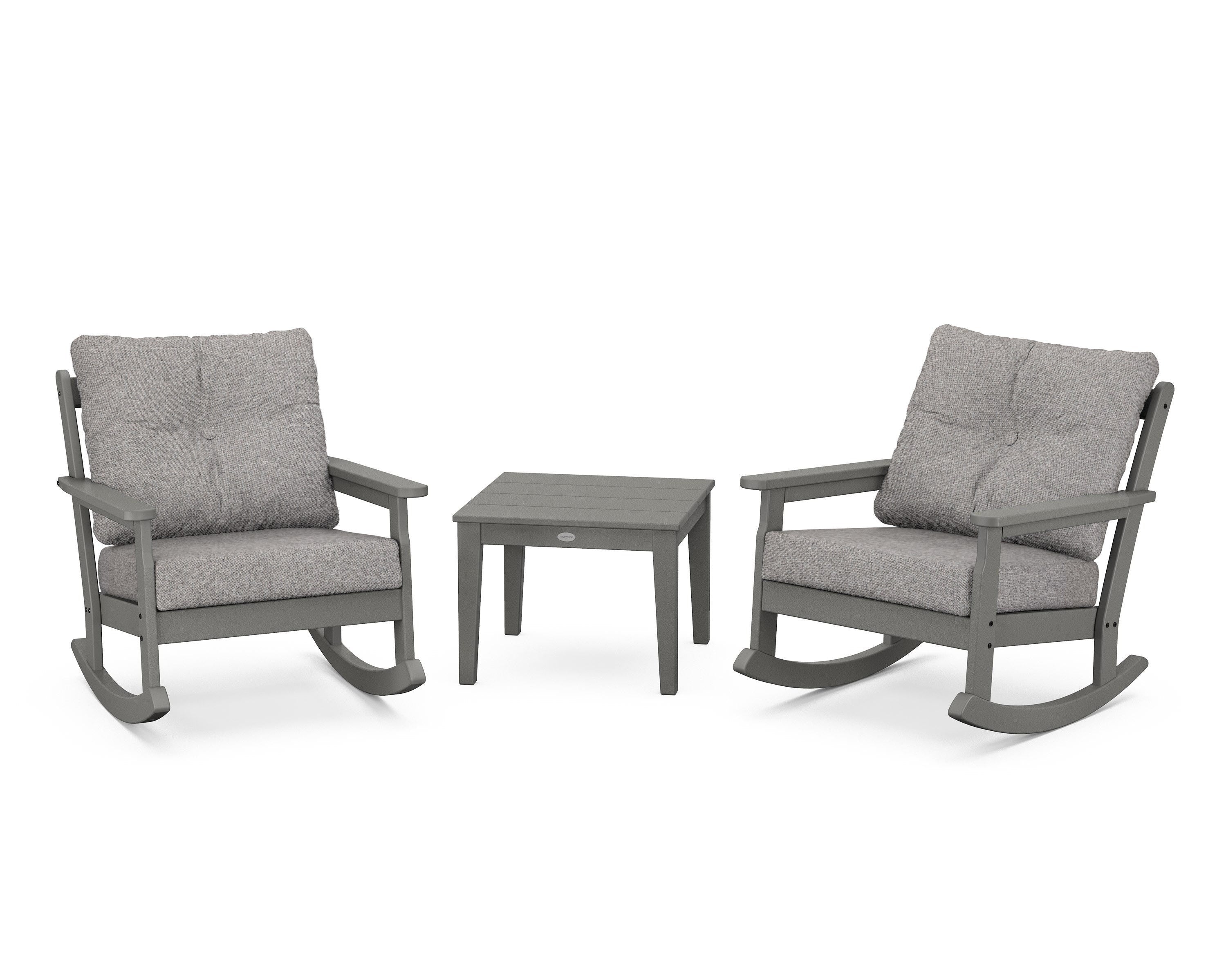 POLYWOOD® Vineyard 3-Piece Deep Seating Rocker Set in Slate Grey / Grey Mist