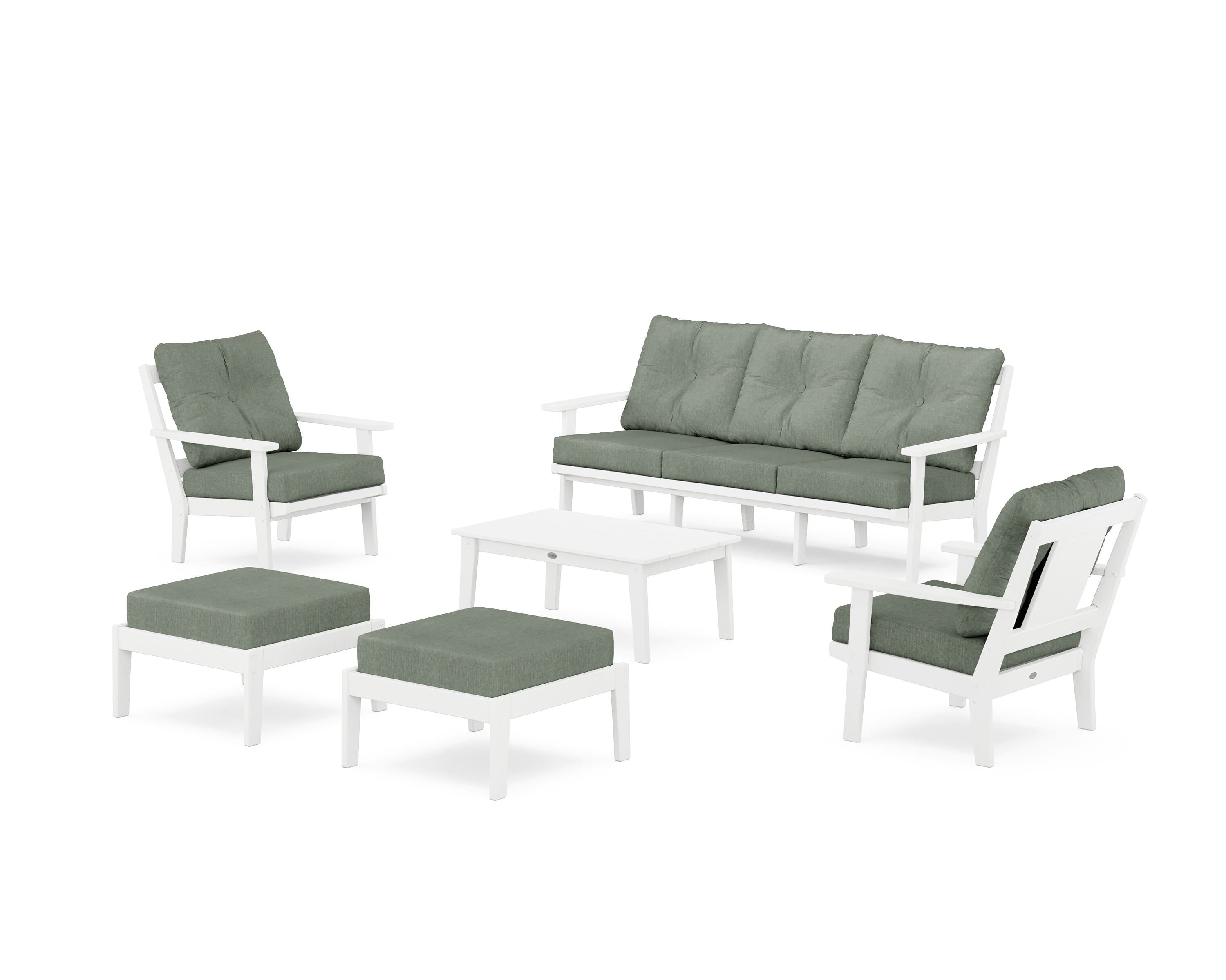 POLYWOOD® Prairie 6-Piece Lounge Sofa Set in White / Cast Sage