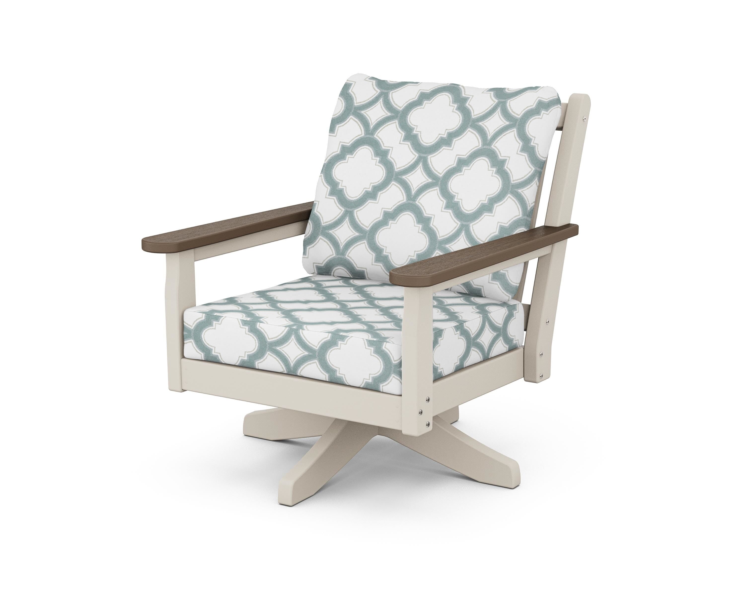 POLYWOOD® Chippendale Deep Seating Swivel Chair in Sand / Kona / Trellis Glacier Spa