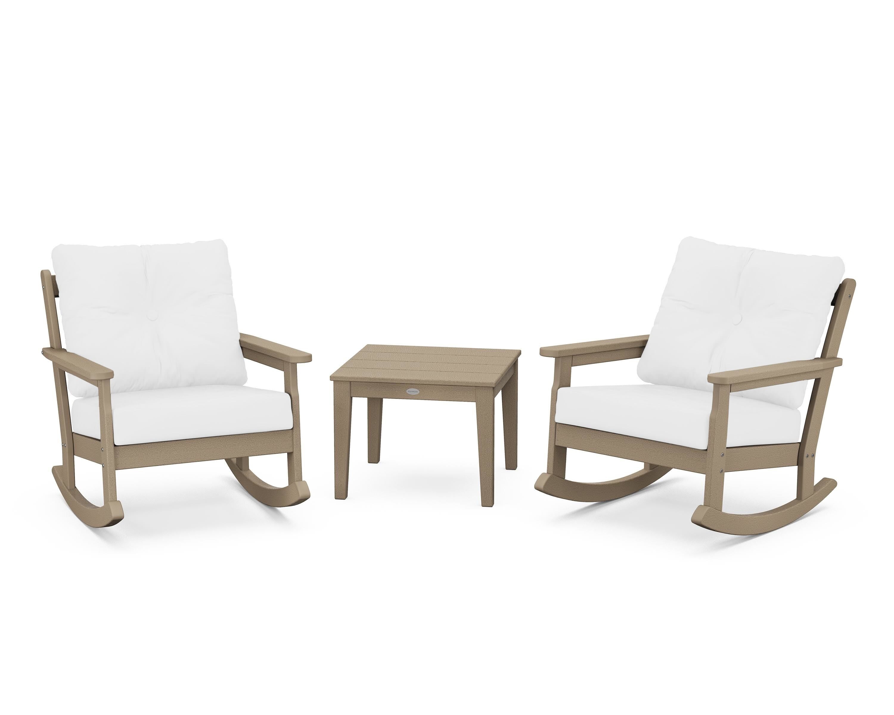 POLYWOOD® Vineyard 3-Piece Deep Seating Rocker Set in Vintage Sahara / Natural