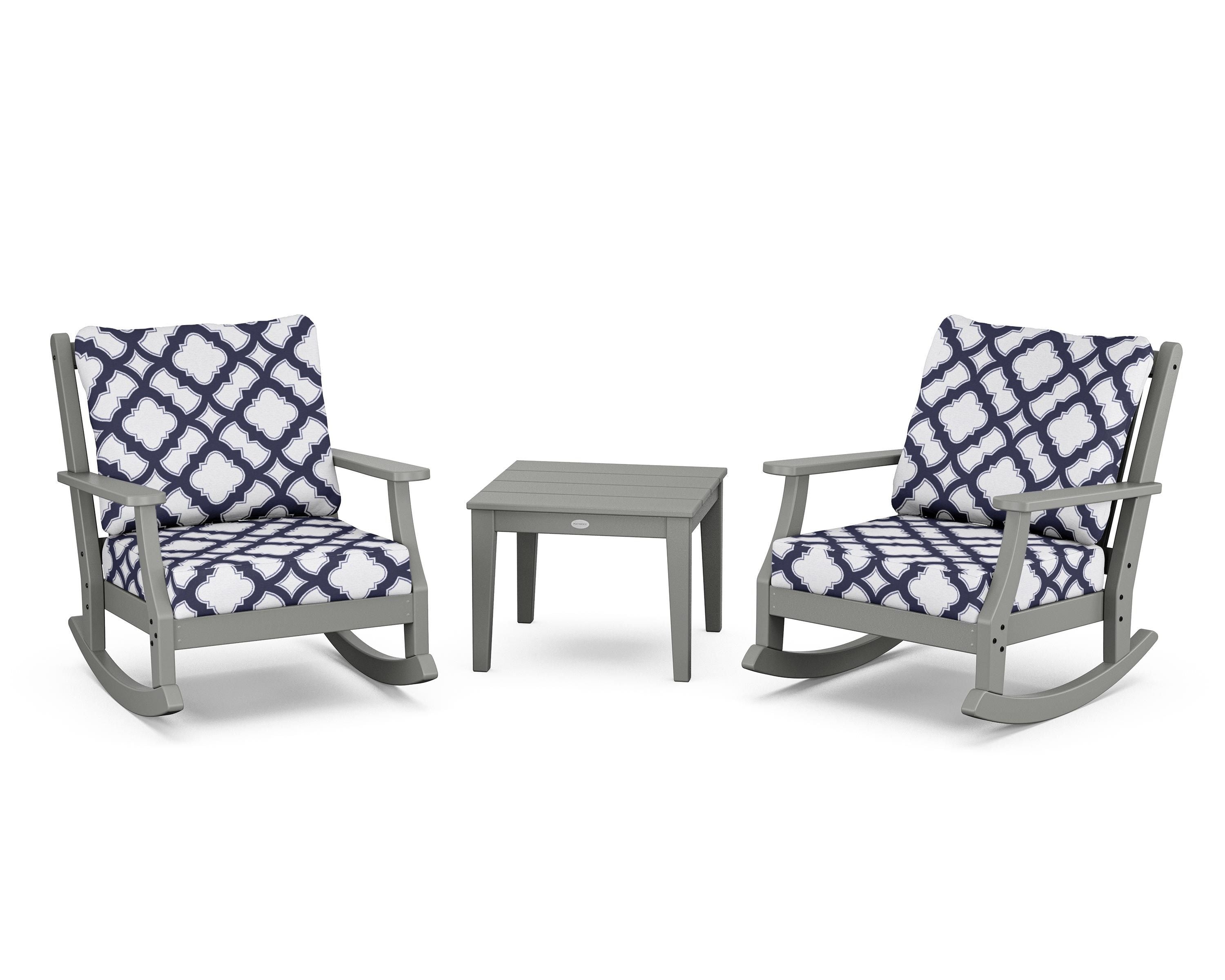 Country Living Wovendale 3-Piece Deep Seating Rocker Set in Slate Grey / Trellis Navy