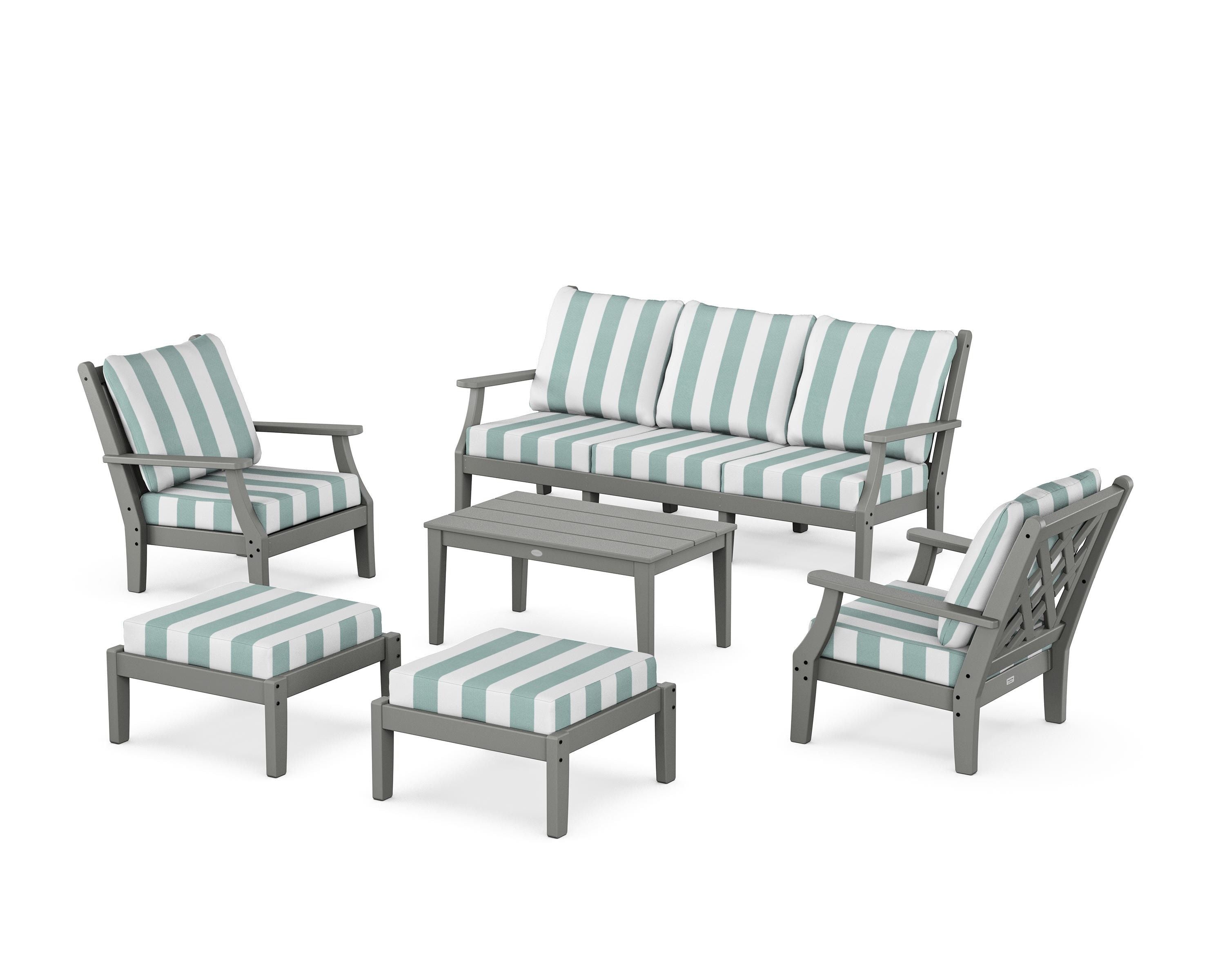 Country Living Wovendale 6-Piece Lounge Sofa Set in Slate Grey / Cabana Stripe Glacier Spa