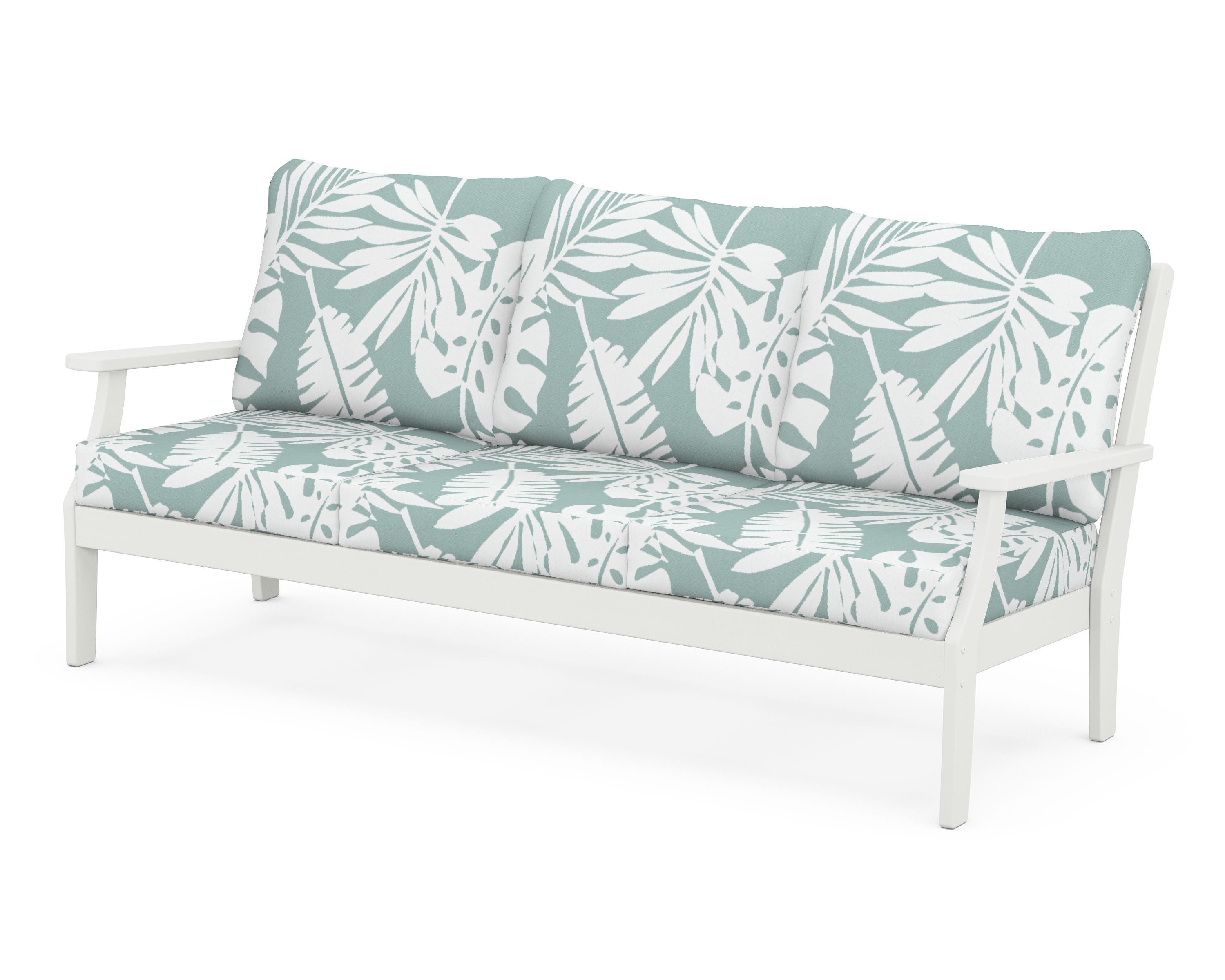 POLYWOOD® Braxton Deep Seating Sofa in Vintage White / Leaf Glacier Spa