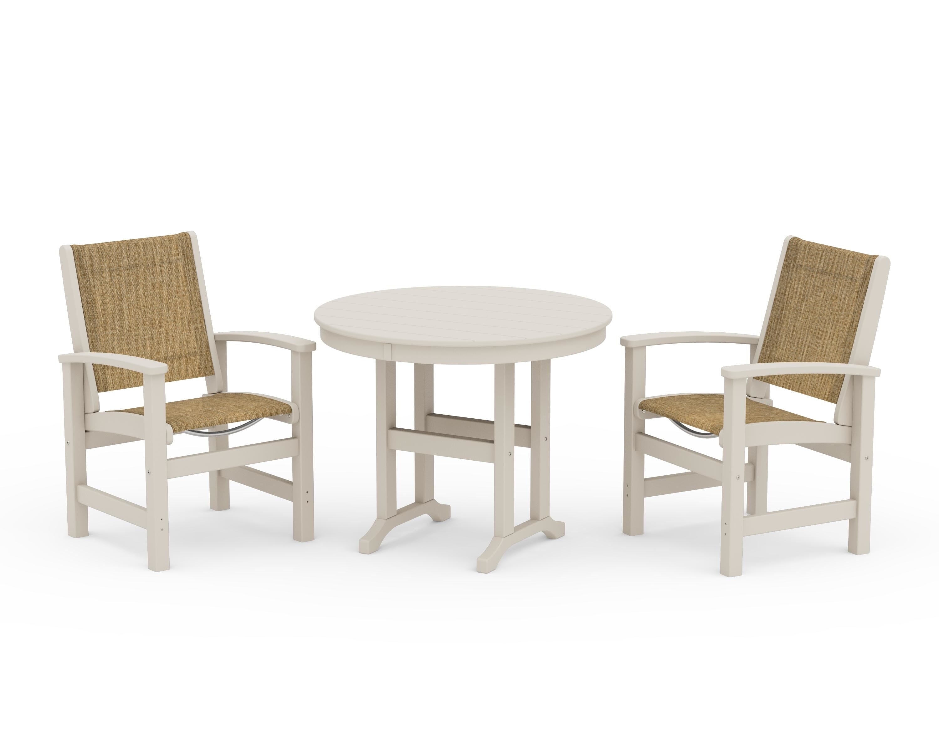 POLYWOOD® Coastal 3-Piece Round Dining Set in Sand / Burlap Sling