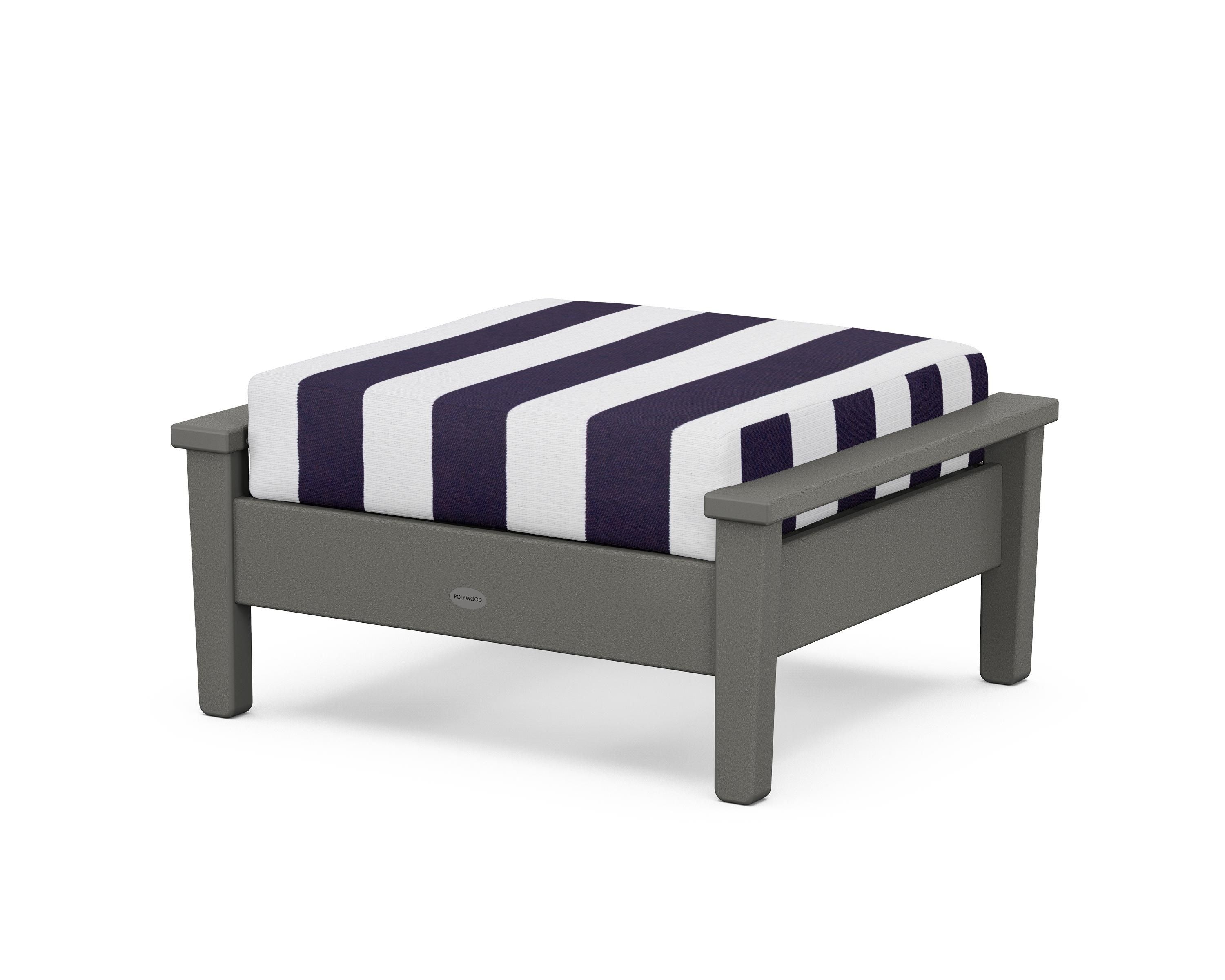 POLYWOOD® Prescott Deep Seating Ottoman in Slate Grey / Cabana Stripe Navy