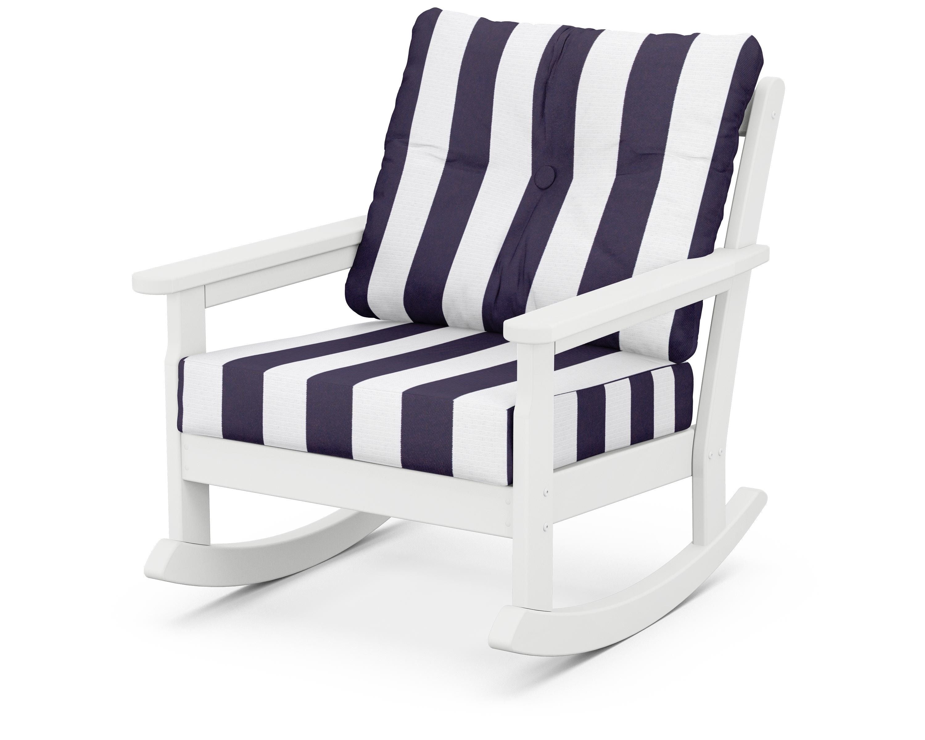 POLYWOOD® Vineyard Deep Seating Rocking Chair in White / Cabana Stripe Navy
