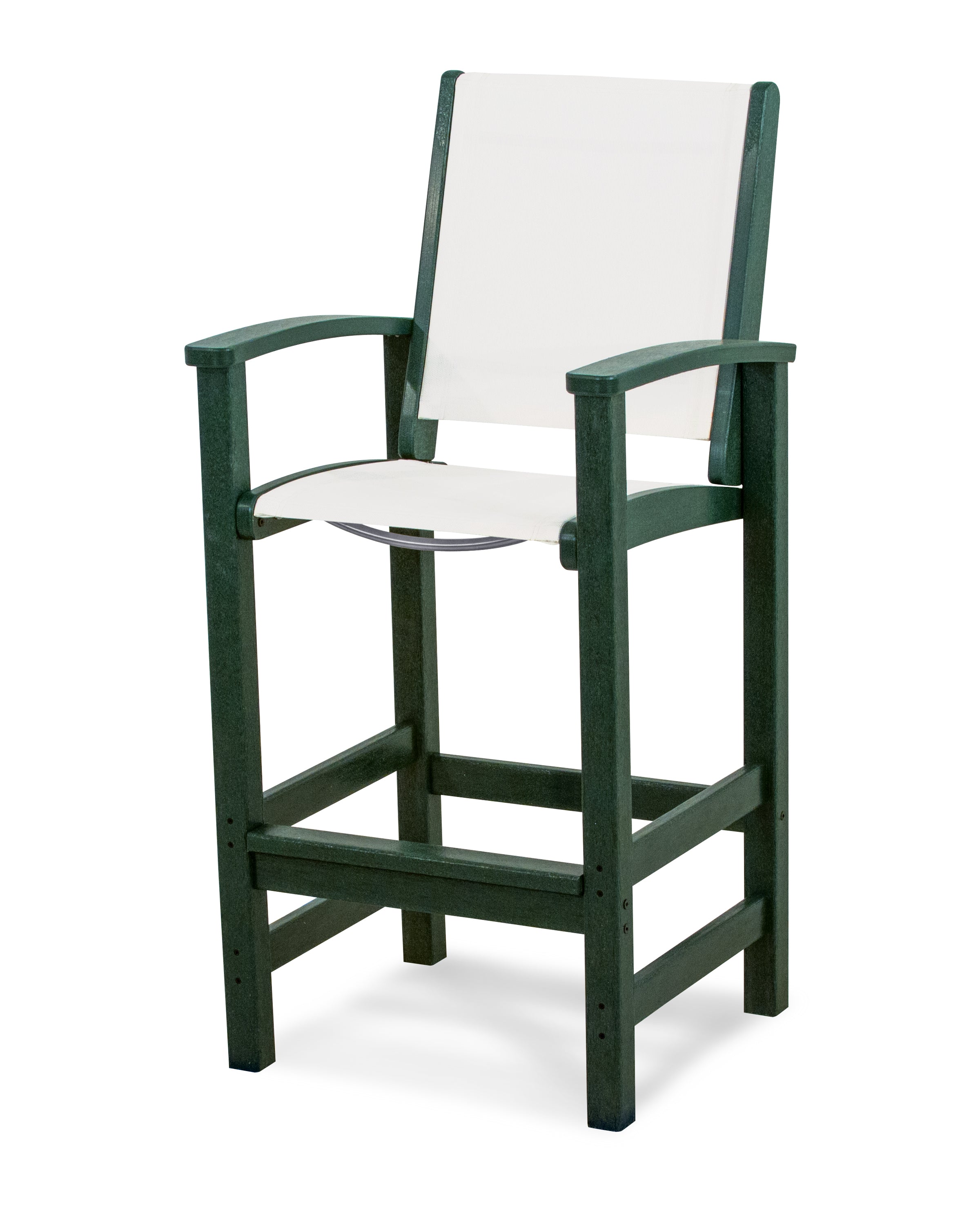 POLYWOOD® Coastal Bar Chair in Green / White Sling