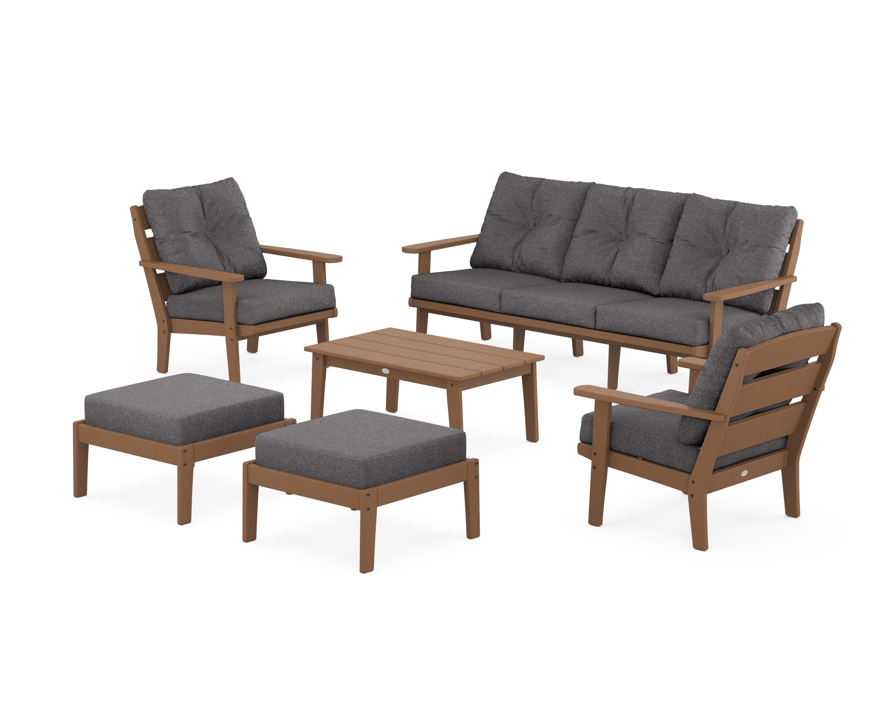 POLYWOOD® Lakeside 6-Piece Lounge Sofa Set in Teak / Ash Charcoal