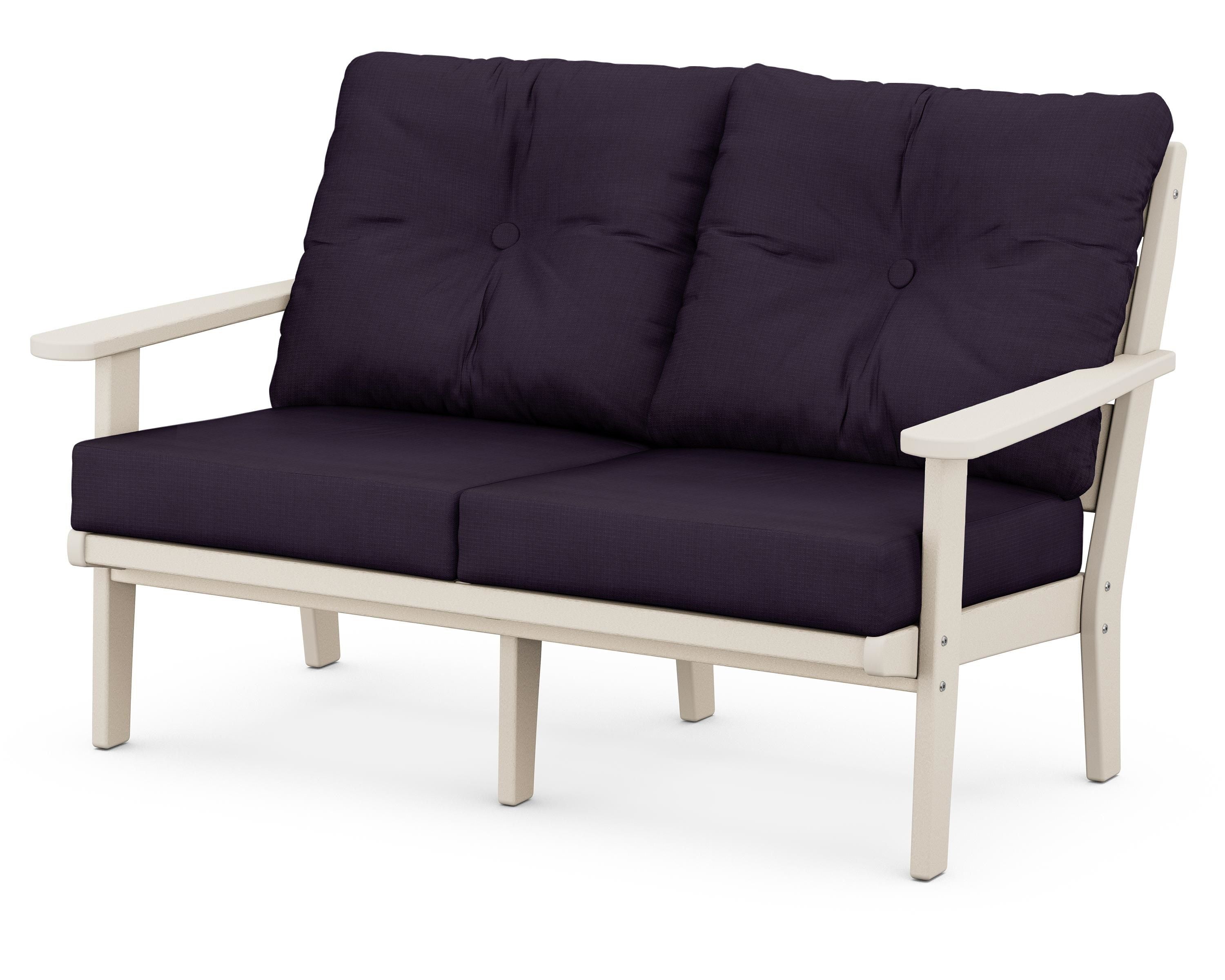 POLYWOOD® Lakeside Deep Seating Loveseat in Sand / Navy Linen