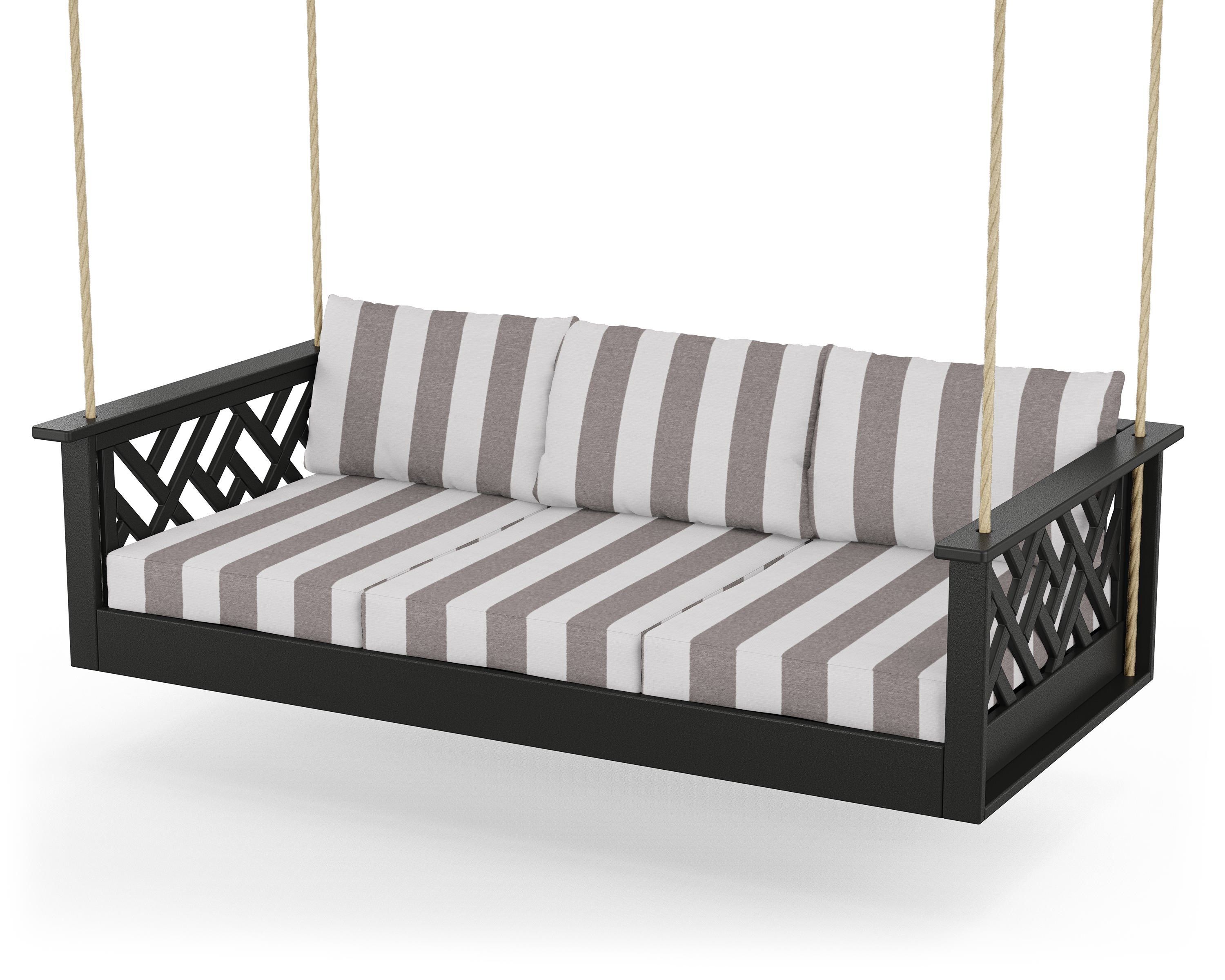 POLYWOOD® Chippendale Daybed Swing in Black / Cabana Stripe Grey Mist