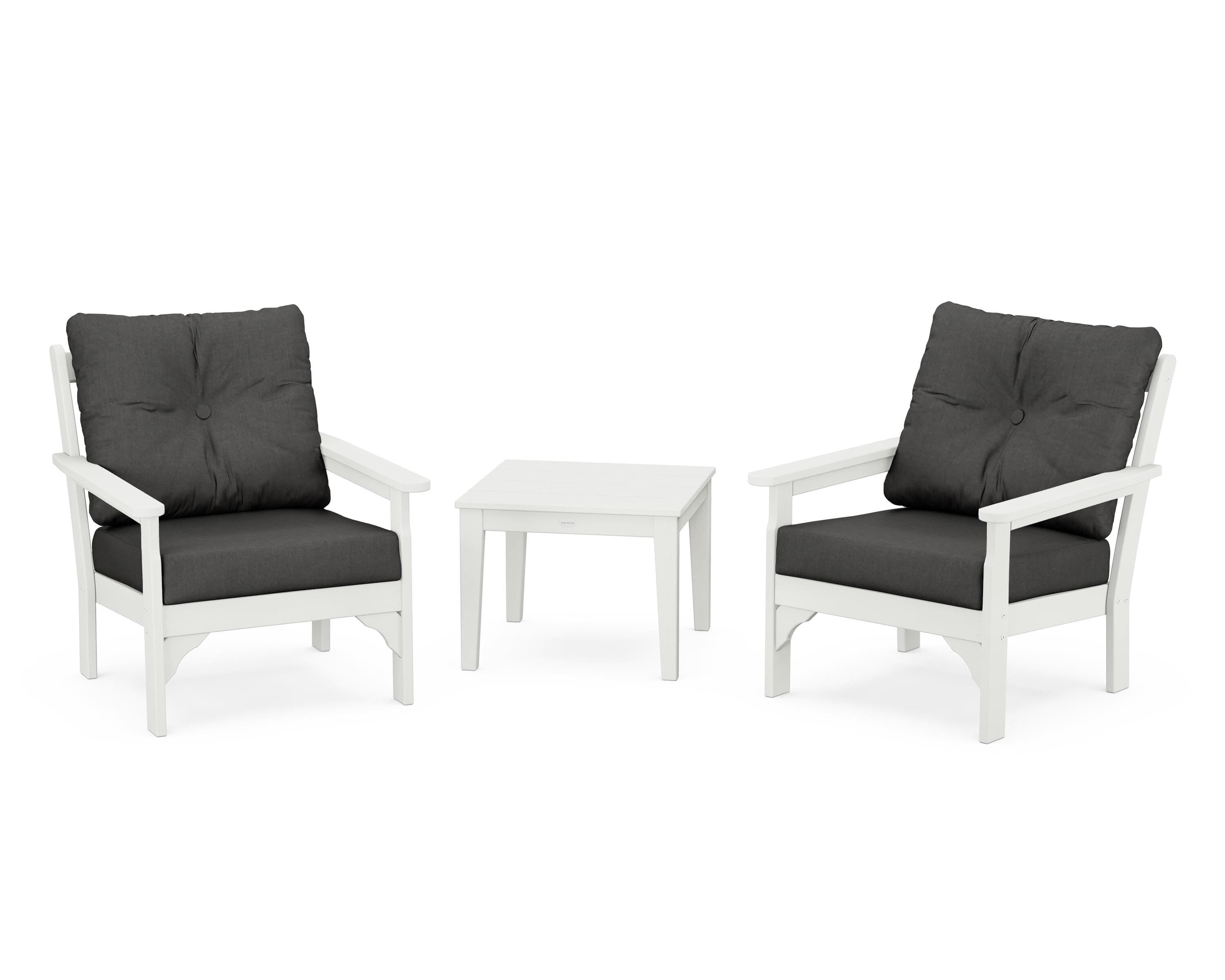 POLYWOOD® Vineyard 3-Piece Deep Seating Set in Vintage White / Spectrum Carbon