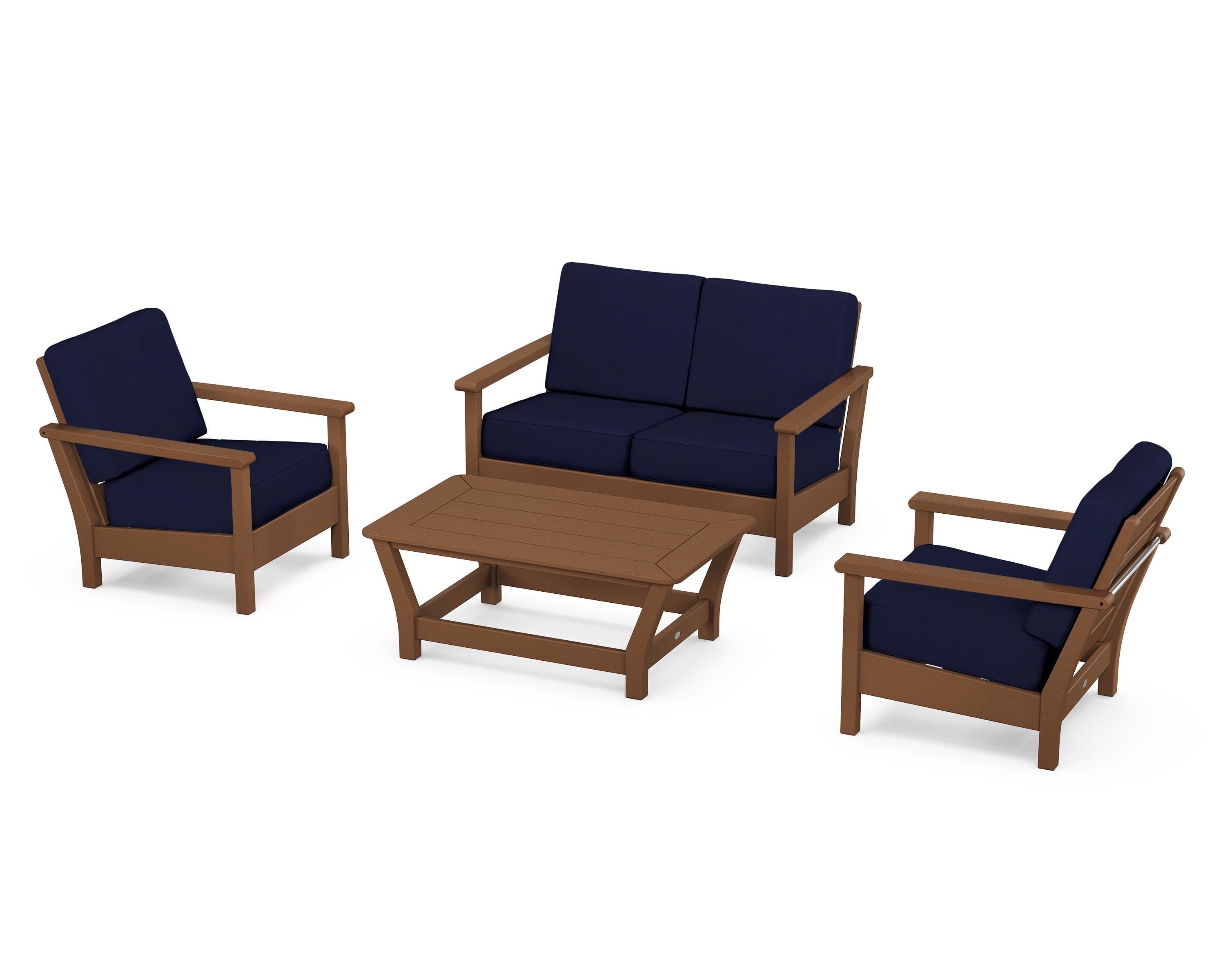POLYWOOD® Harbour 4-Piece Deep Seating Set in Teak / Navy