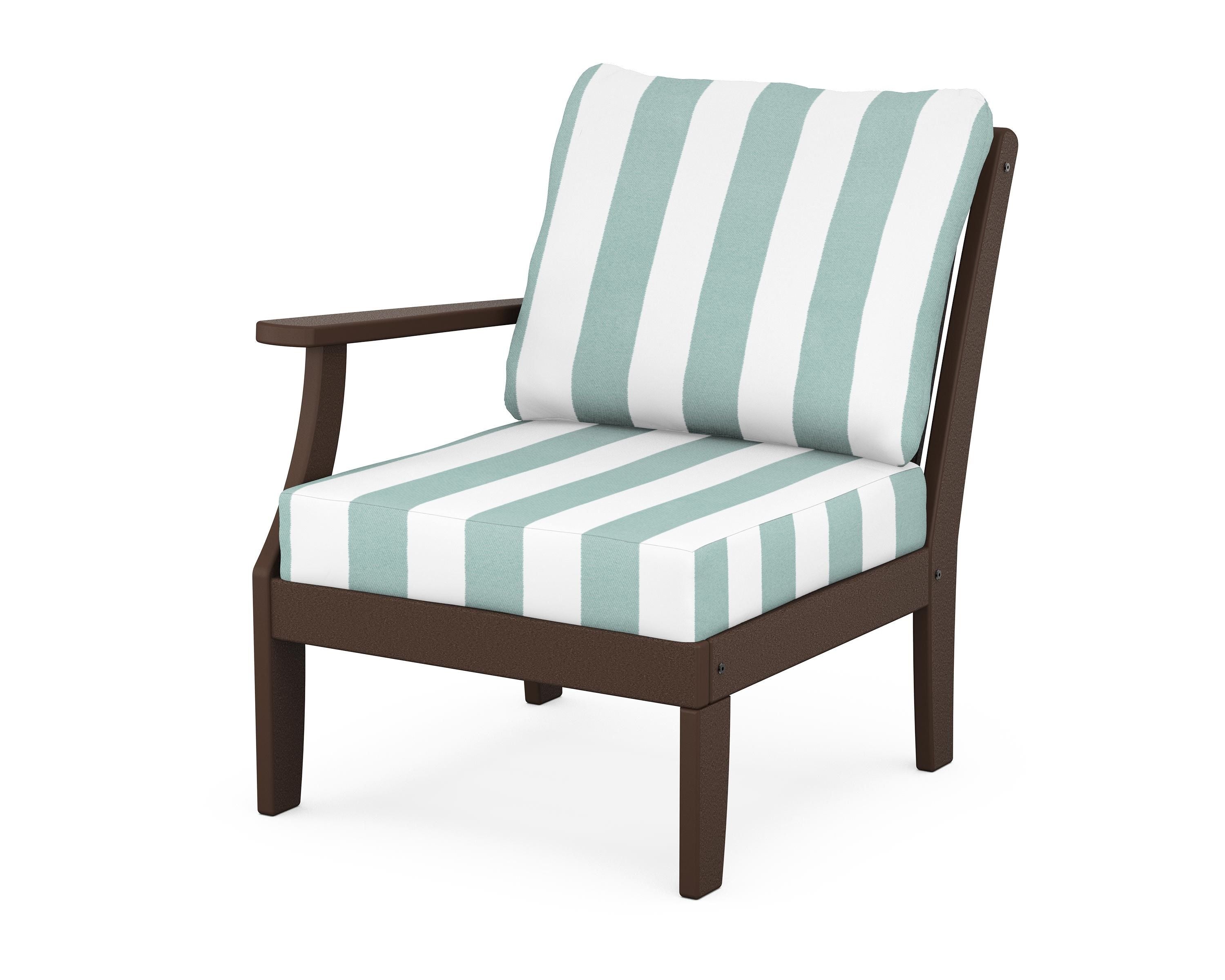 POLYWOOD® Braxton Modular Left Arm Chair in Mahogany / Cabana Stripe Glacier Spa