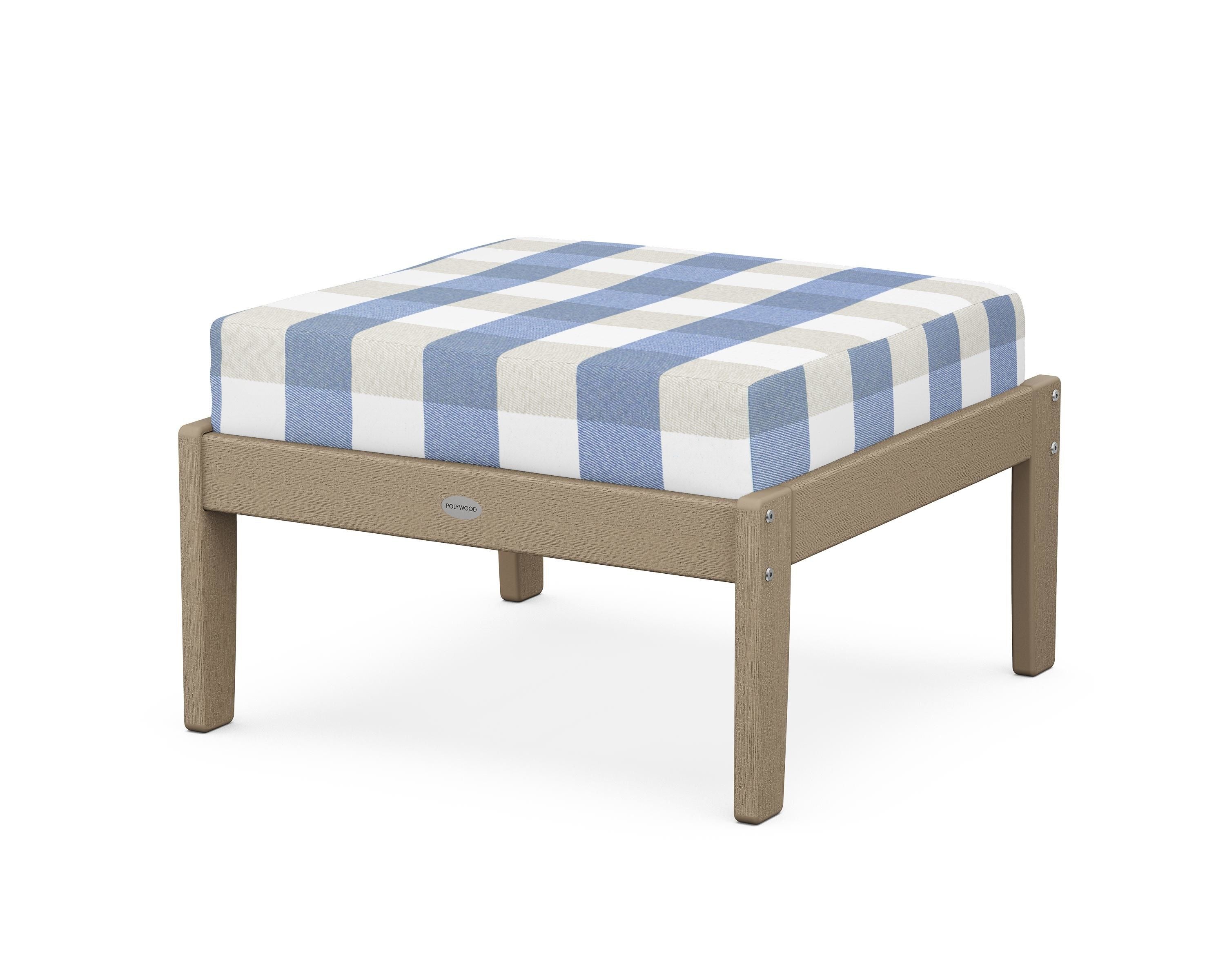 POLYWOOD® Braxton Deep Seating Ottoman in Vintage Sahara / Buffalo Plaid Sky Blue