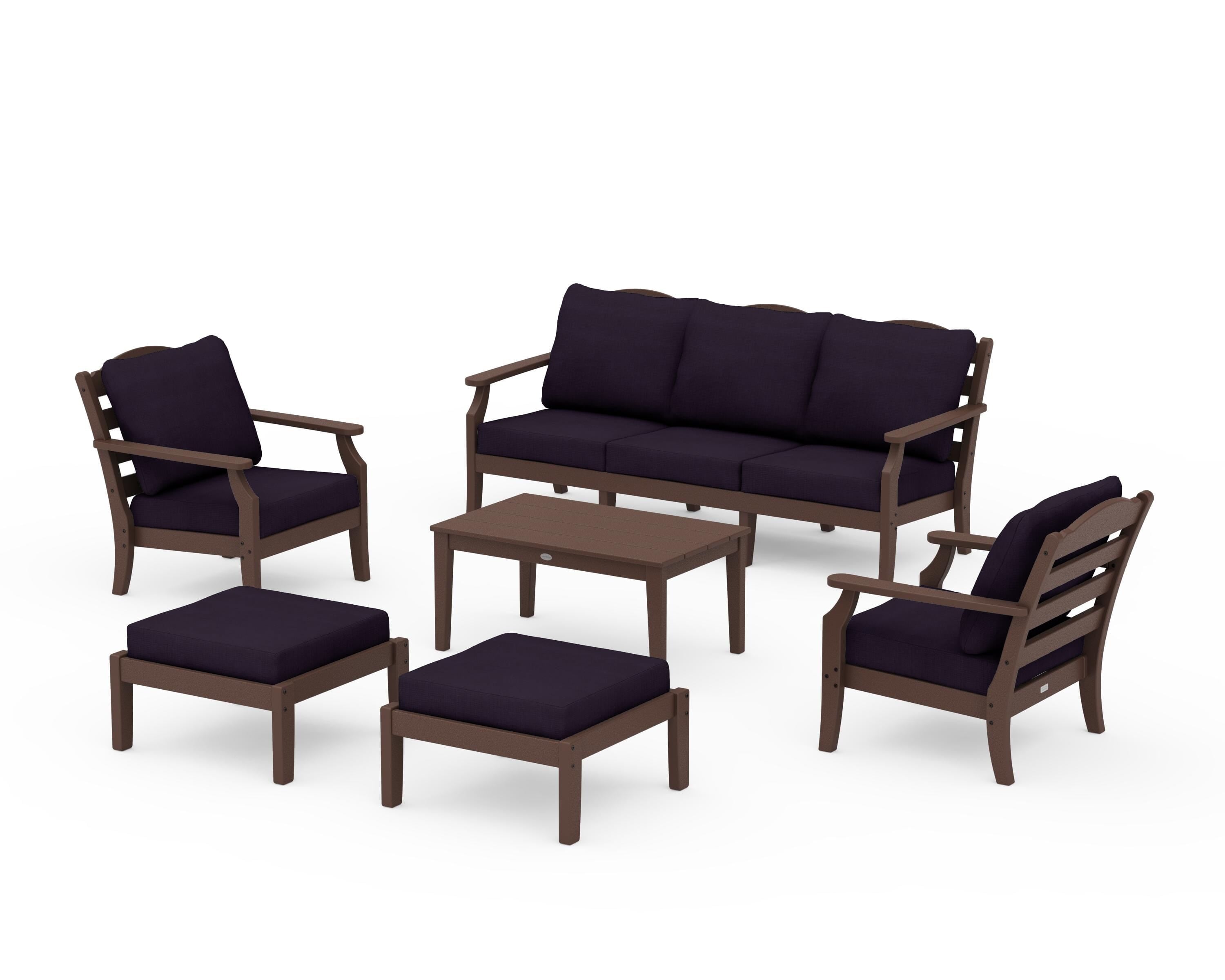 Draper James™ by POLYWOOD® Savannah 6-Piece Lounge Sofa Set in Mahogany / Navy Linen