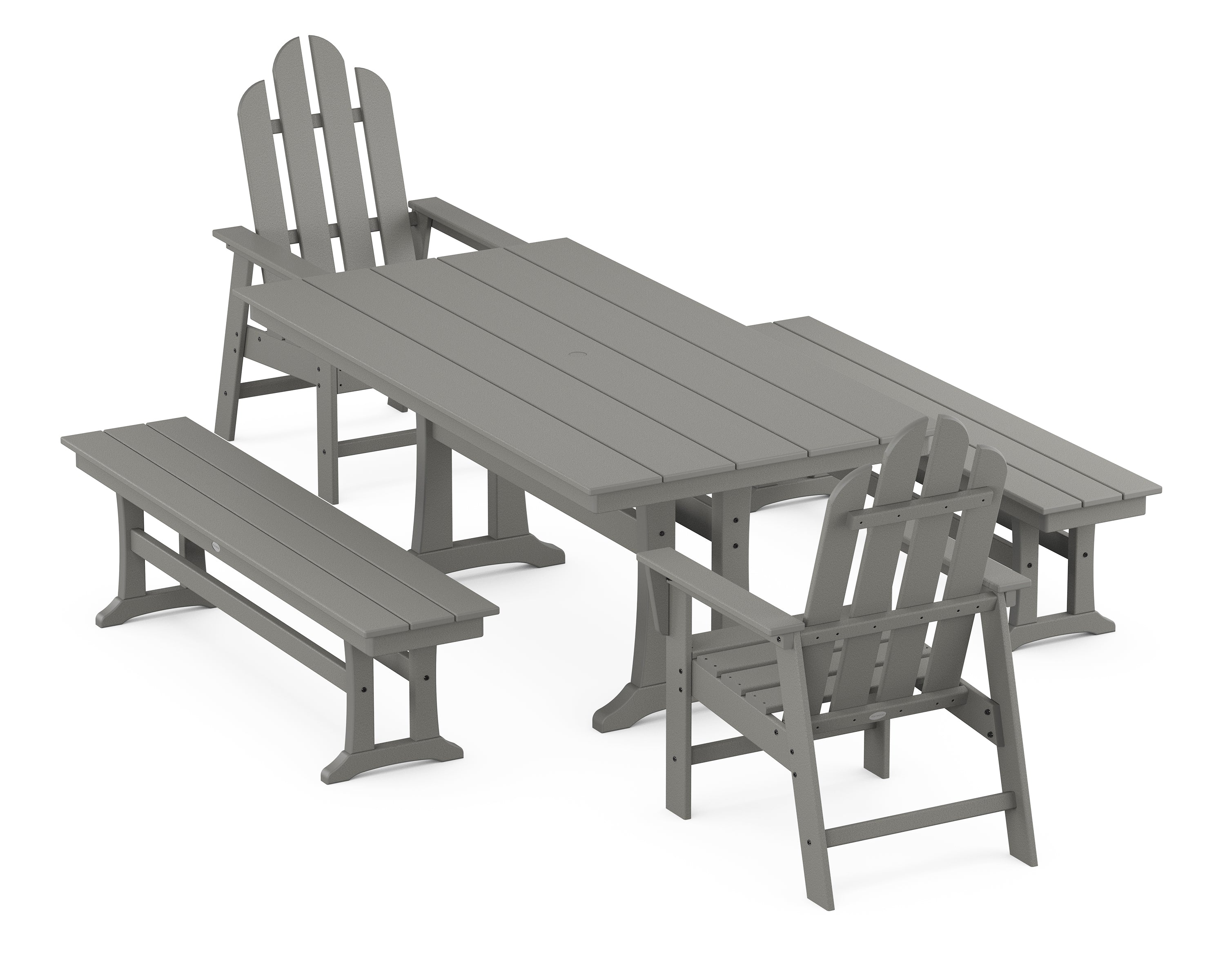 POLYWOOD® Long Island 5-Piece Farmhouse Dining Set With Trestle Legs in Slate Grey