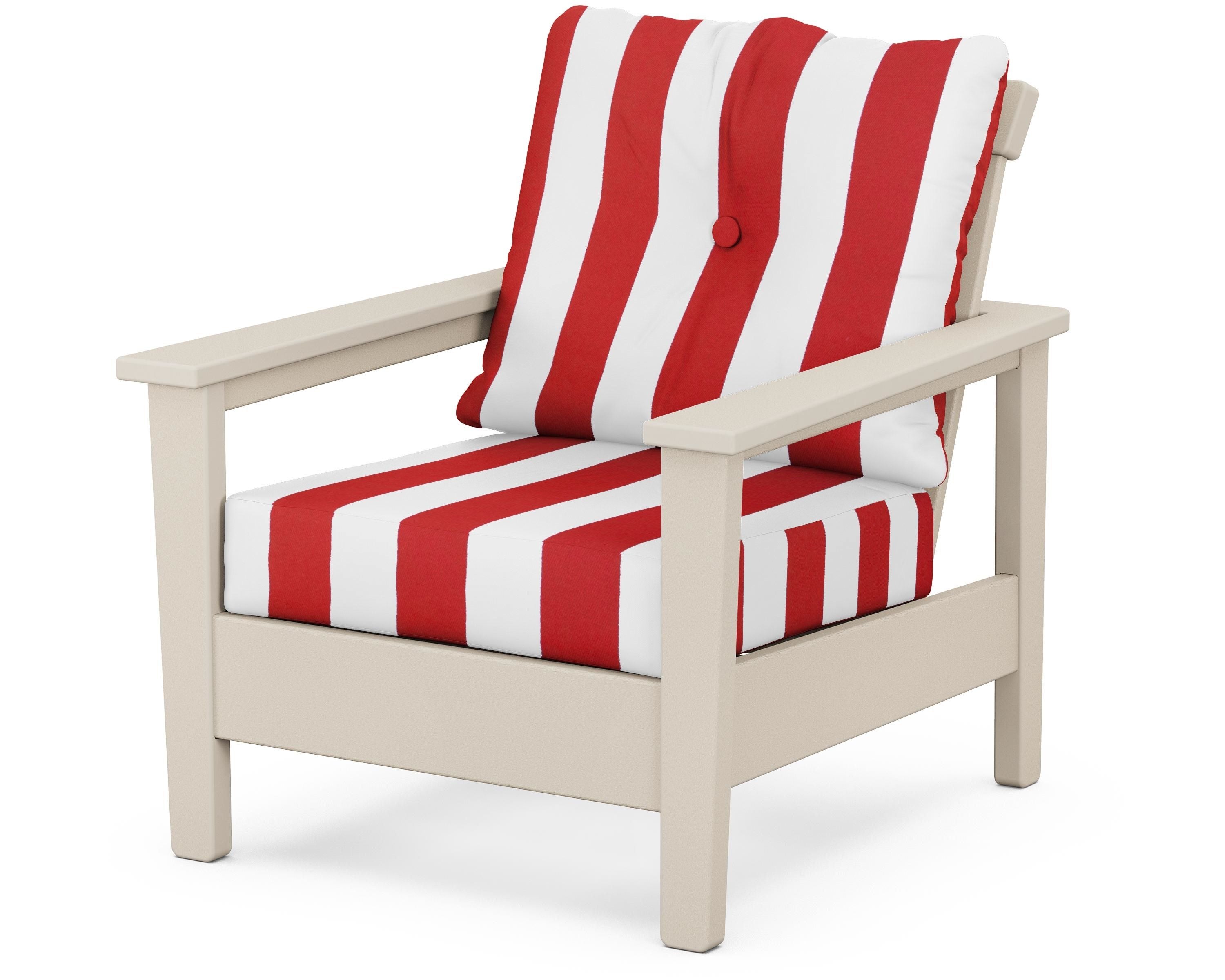 POLYWOOD® Prescott Deep Seating Chair in Sand / Cabana Stripe Crimson