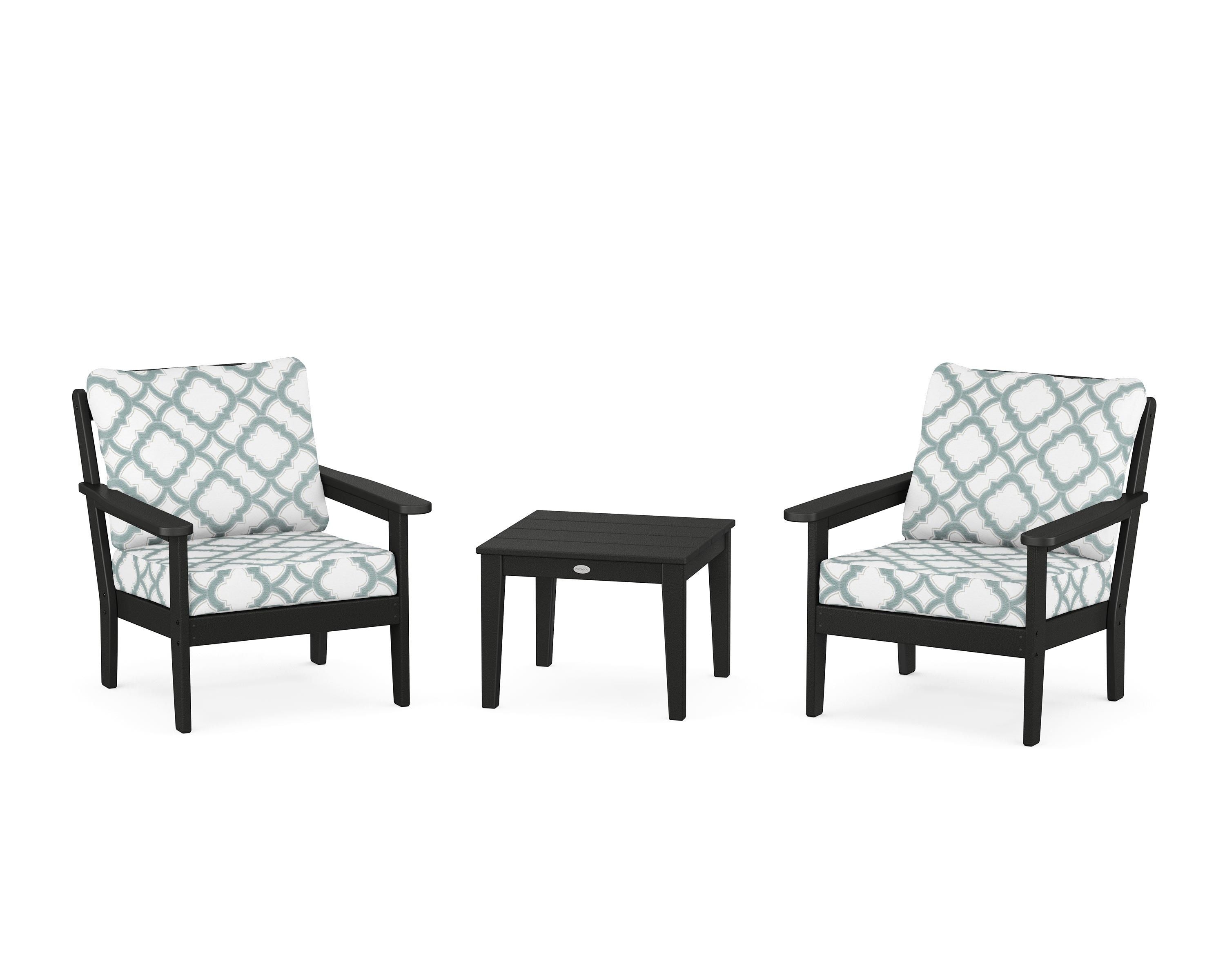 Country Living Cottage 3-Piece Deep Seating Set in Black / Trellis Glacier Spa